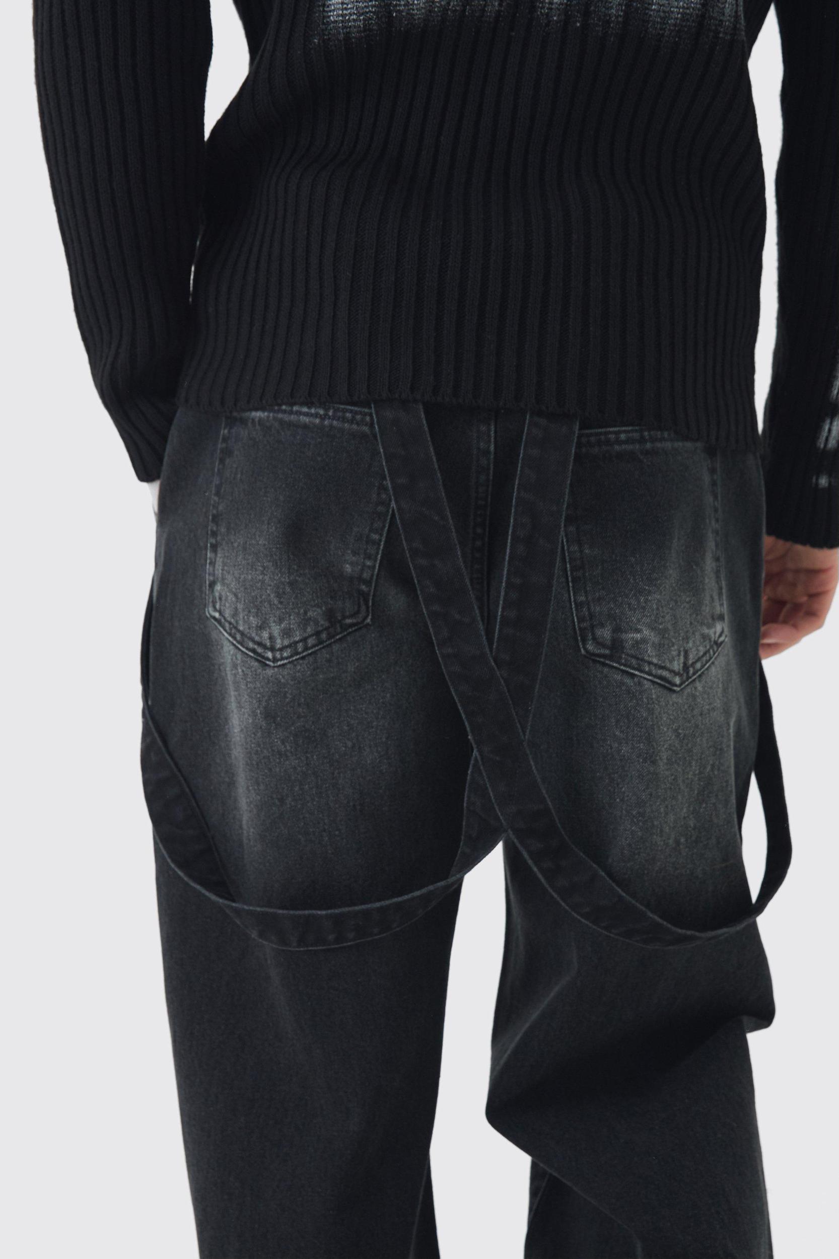 Relaxed Rigid Strap Detail Washed Salopettes | boohooMAN USA Product Image