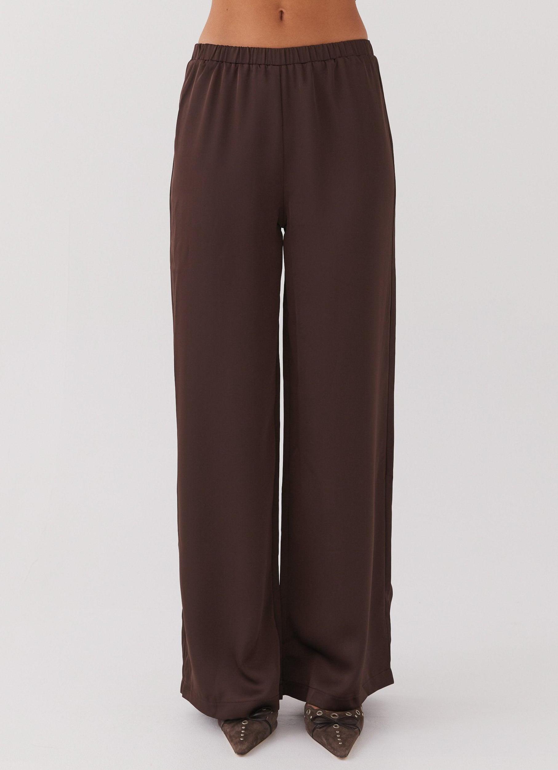 Palm Cove Satin Pants - Chocolate Product Image