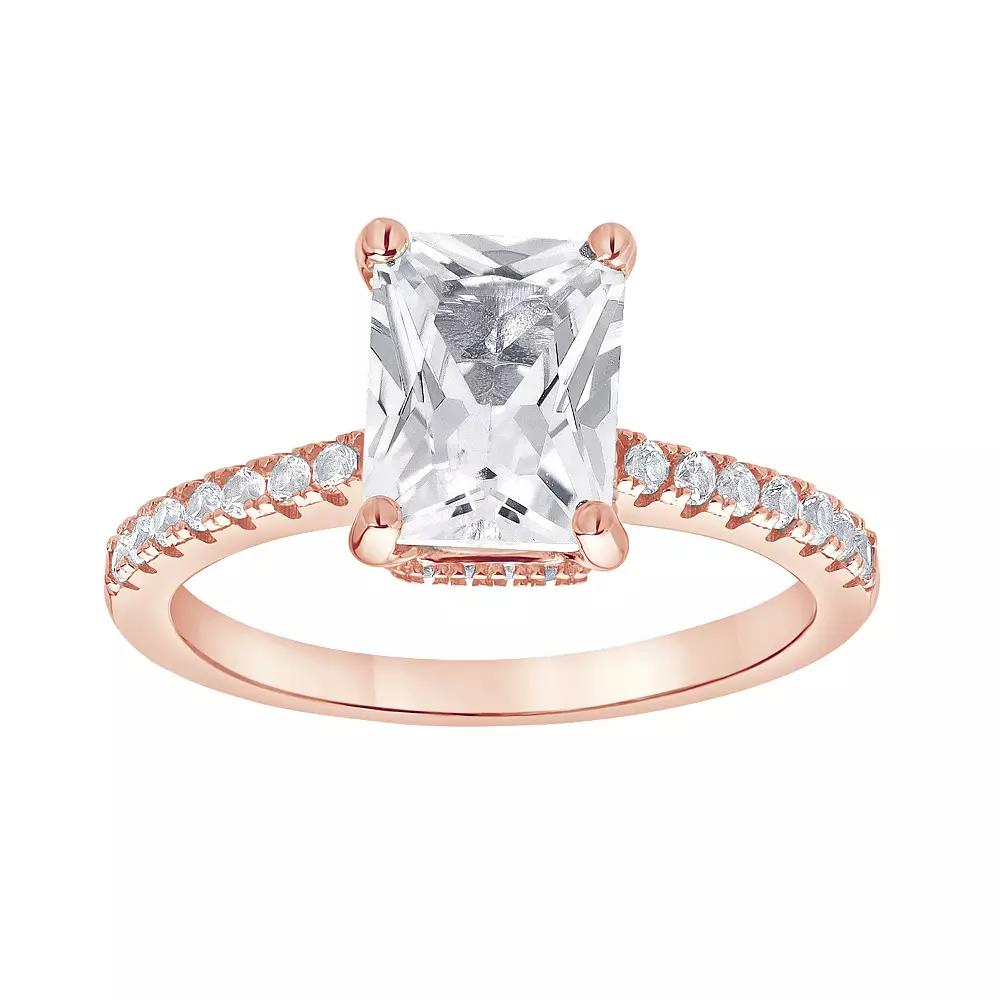 Gemstone Brilliance Emerald Cut Lab-Created White Sapphire Ring, Women's,  Product Image