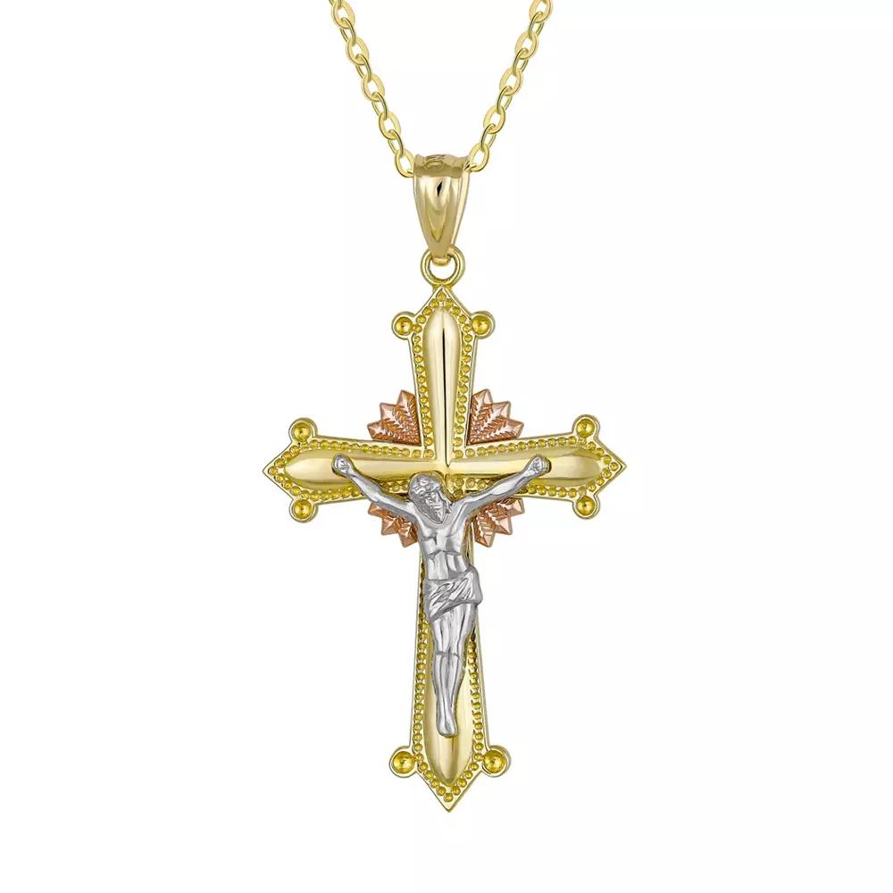 14k Gold Tri-Tone Crucifix Pendant Necklace, Women's, Size: 18" Product Image
