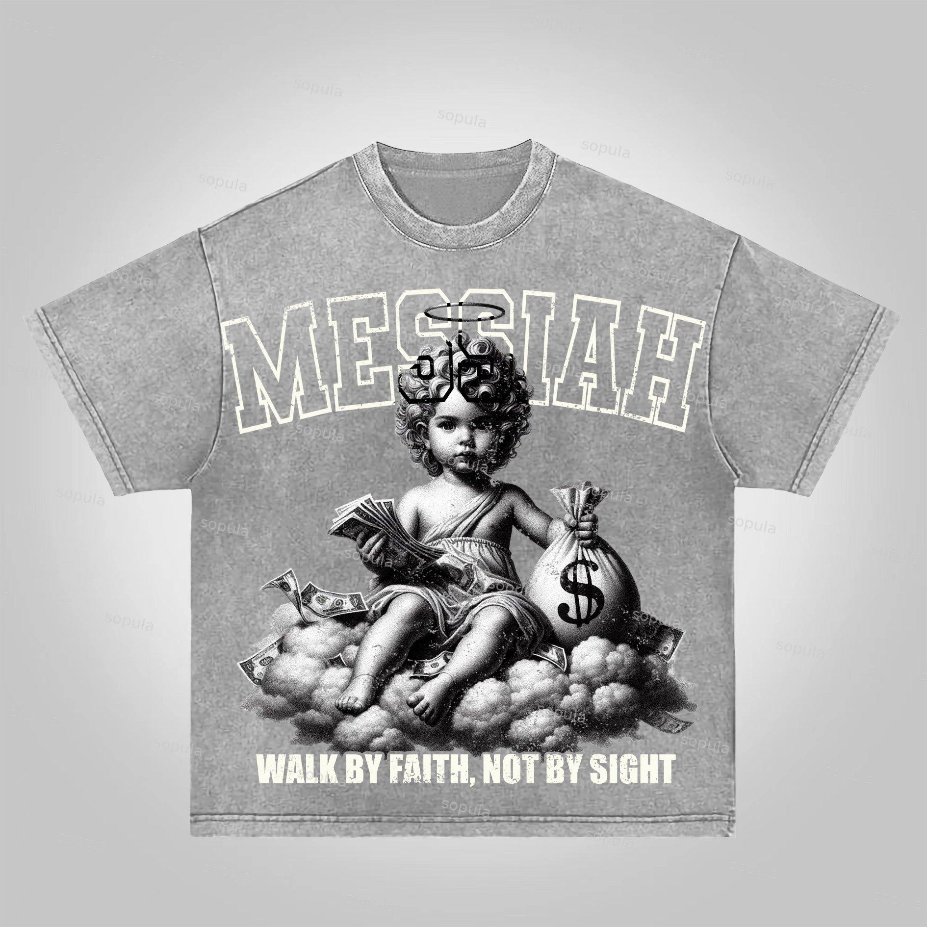 Sopula Messiah Vintage Money Angel Graphic Acid Wash T-shirt Product Image