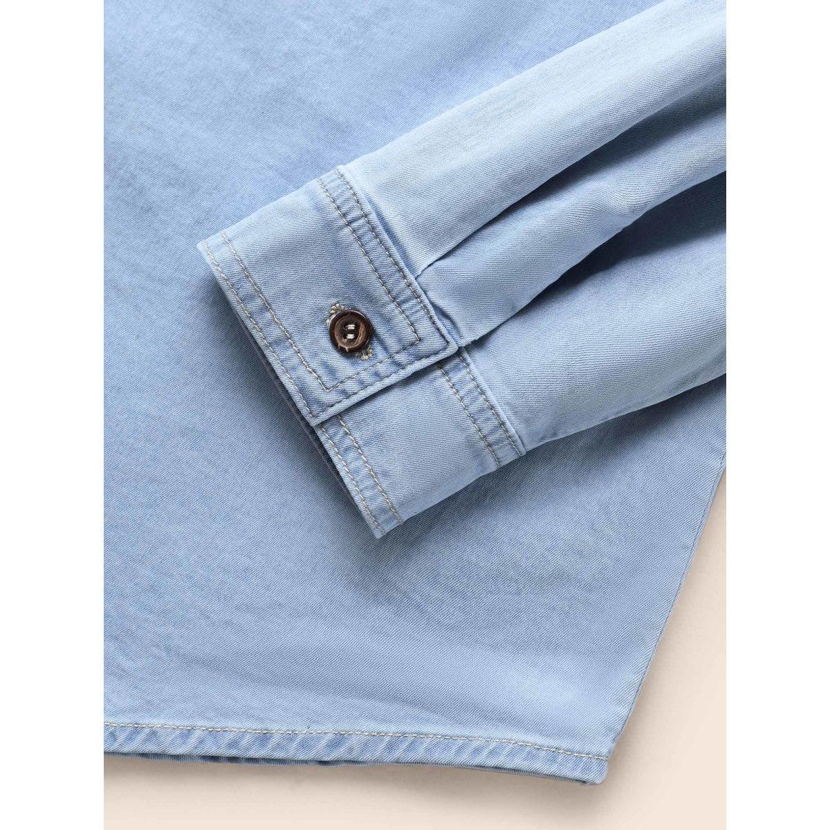 Women Stretch Denim Chest Pockets Jacket Denimblue Plus Size Button Casual Patch pocket Leisure Denim Jackets BloomChic 12/L Product Image