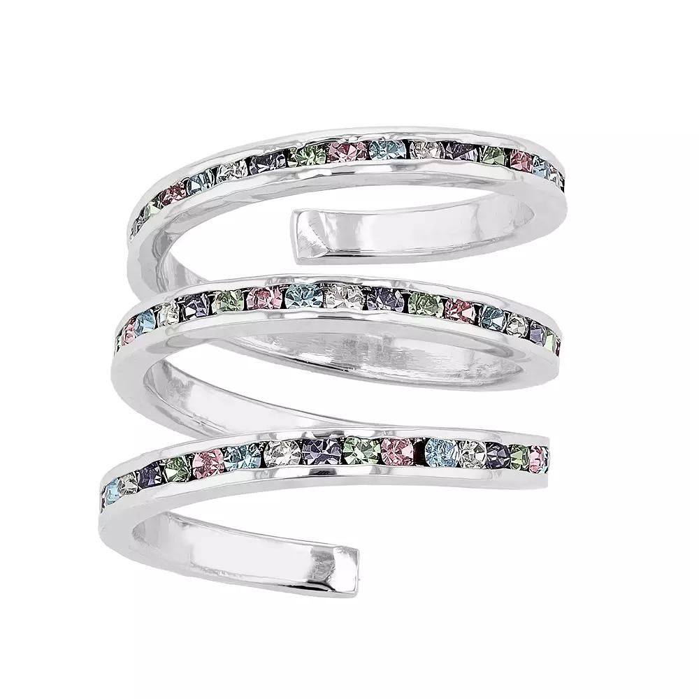 Traditions Jewelry Company Fine Silver Plated Colorful Crystal Accent Three Row Spiral Ring, Women's, Size: 7, Sterling Silver Product Image
