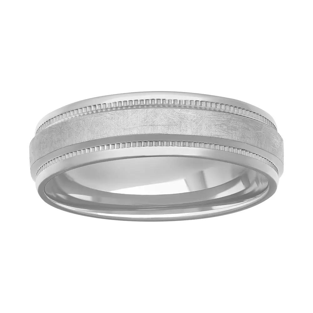 AXL Titanium 6 mm Men's Milgrain-Accent Comfort Fit Band, Size: 9.50, silver Product Image