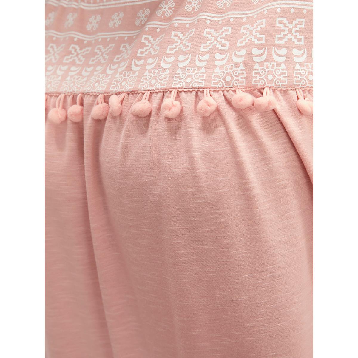 Plus Size Solid Patchwork Sleeveless Pompom Trim Tank Top Women Crepe Vacation Elastic Waist Round Neck Dailywear Tank Tops Camis BloomChic 12/L Product Image