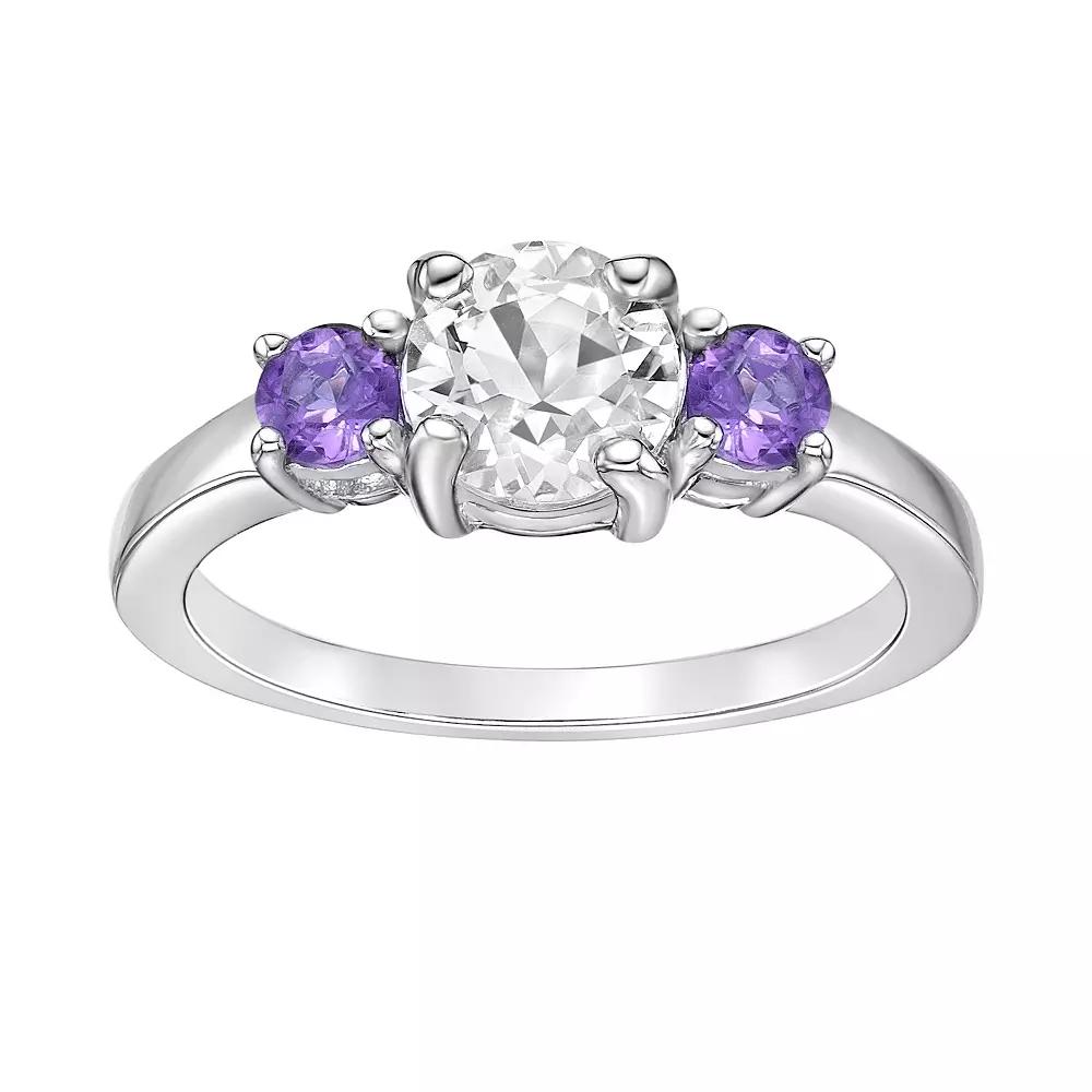 Gemminded Sterling Silver White Topaz & Amethyst Ring, Women's, Size: 9 Product Image