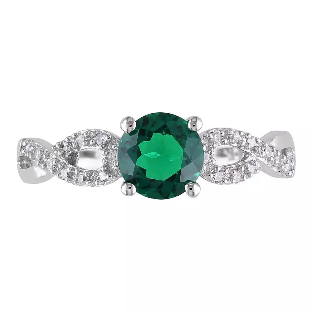 Stella Grace Lab-Created Emerald and 1/10 Carat T.W. Diamond Engagement Ring in 10k White Gold, Women's, Size: 9 Product Image