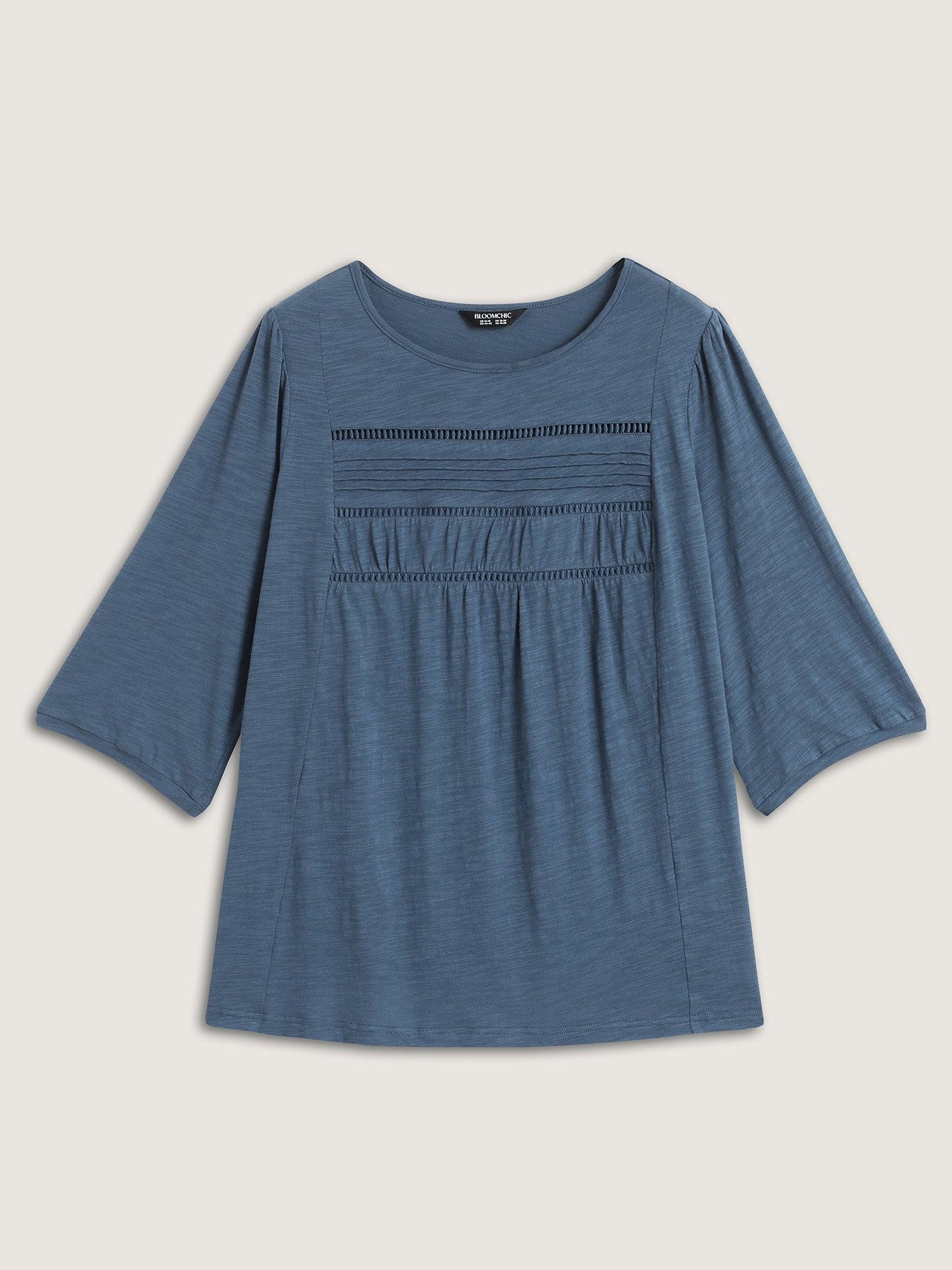 Cotton Lace Spliced Plain Knit Top Female Product Image