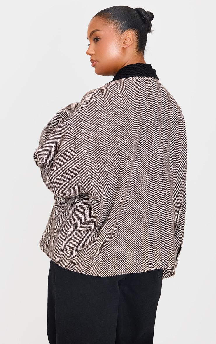 Plus Monochrome Herringbone Contrast Collar Jacket Product Image