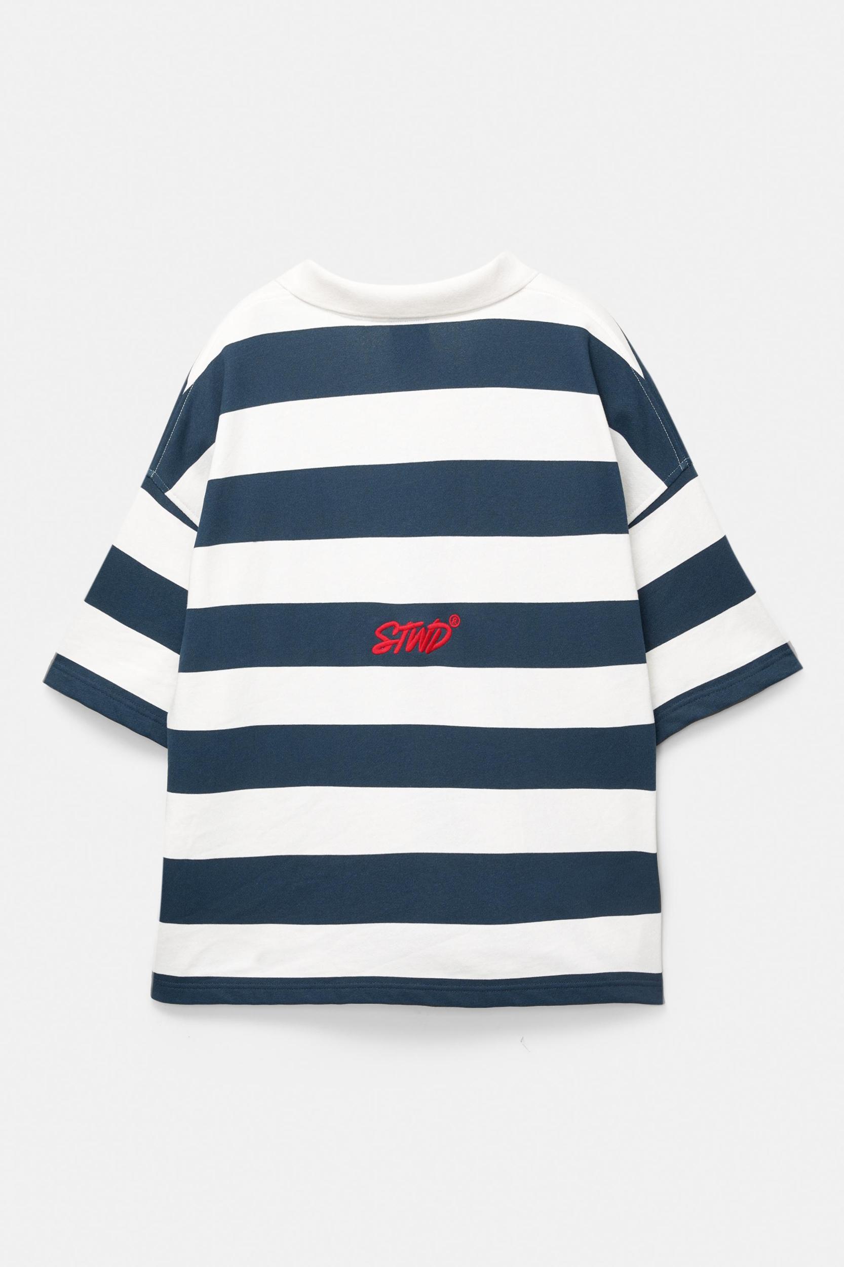 Embroidered striped short sleeve polo shirt Product Image