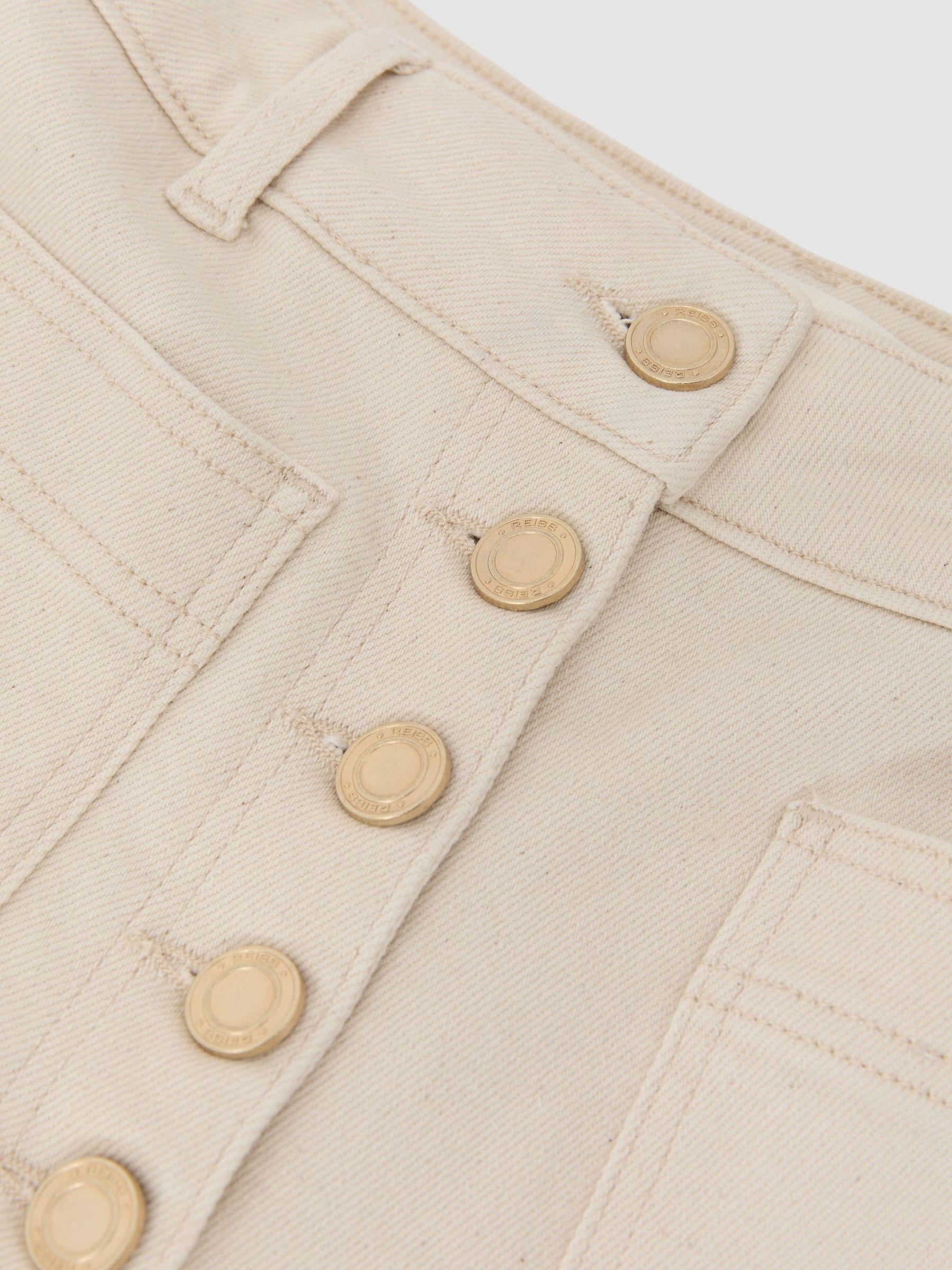 Twin-Pocket Button Flared Jeans in Light Brown Product Image