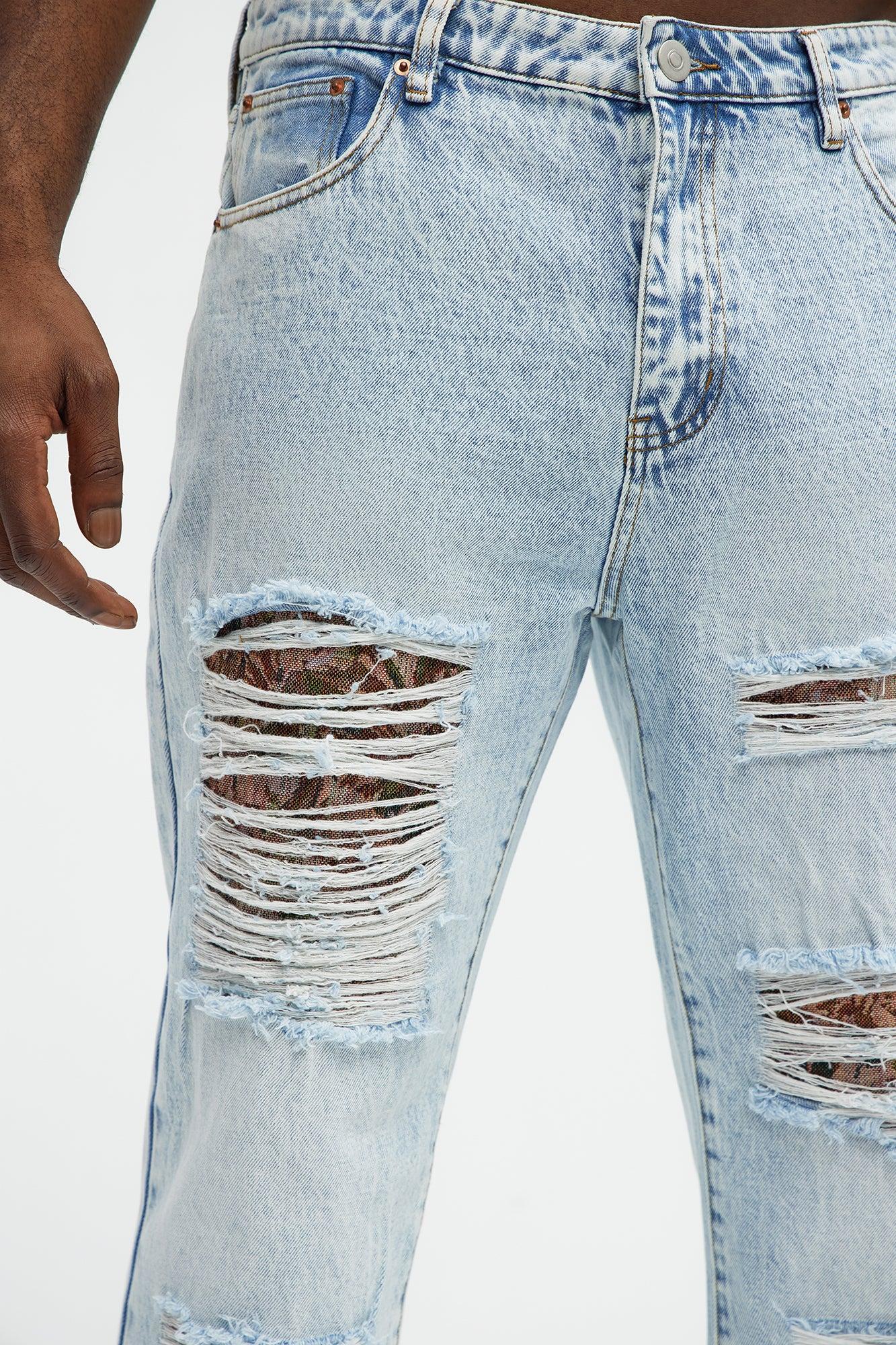 Sebastian Tapestry Destroyed Straight Jeans - Light Wash Product Image