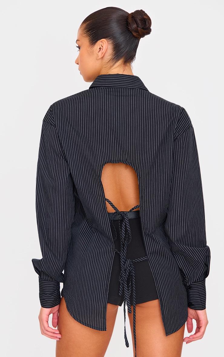 Black Oversized Striped Cut Out Back Shirt Product Image