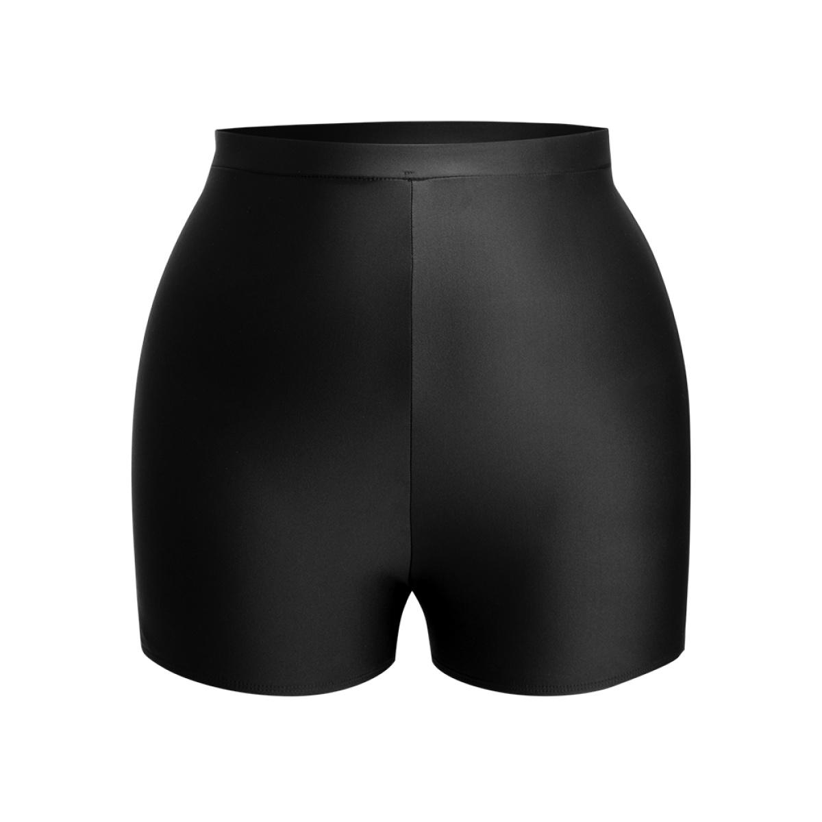 Plus Size Plain Elastic Waist Swim Shorts Women's Swimwear Black Beach Non High stretch Skinny High Rise Curve Swim Bottoms BloomChic 22-24/3X Product Image