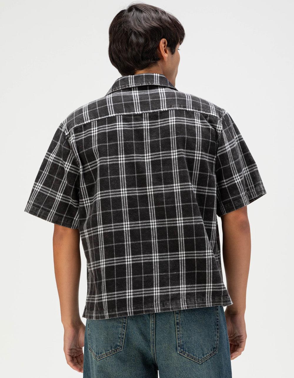 RSQ Mens Washed Plaid Button Up Shirt - BLACK Product Image