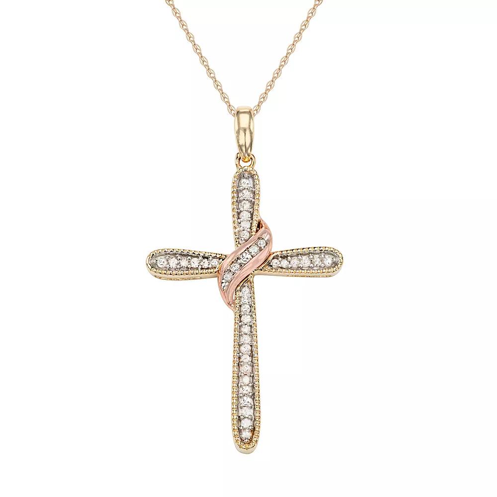 Two Tone 10k Gold 1/5 Carat T.W. Diamond Cross Pendant, Women's, Size: 18", White Product Image
