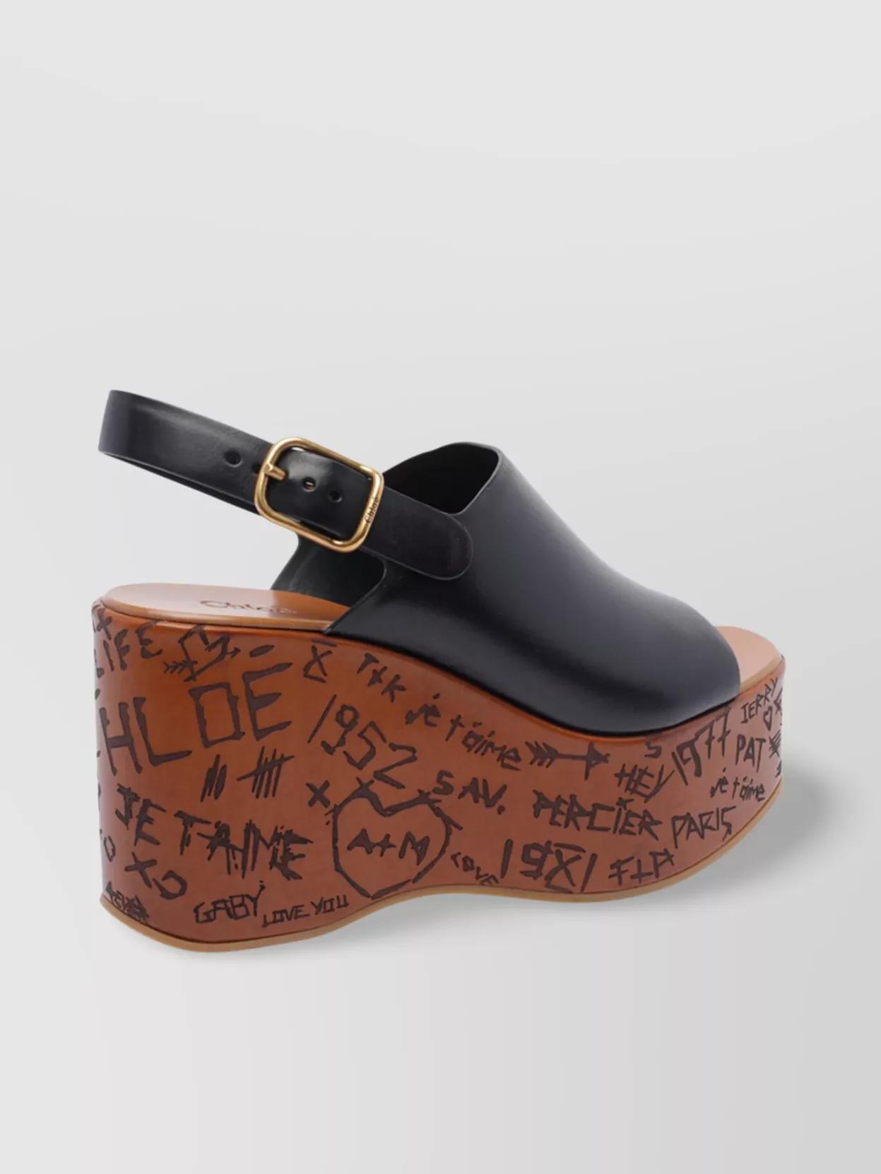 CHLOÉ Maxime Leather Slingback Platform Wedge Sandals In Black Product Image
