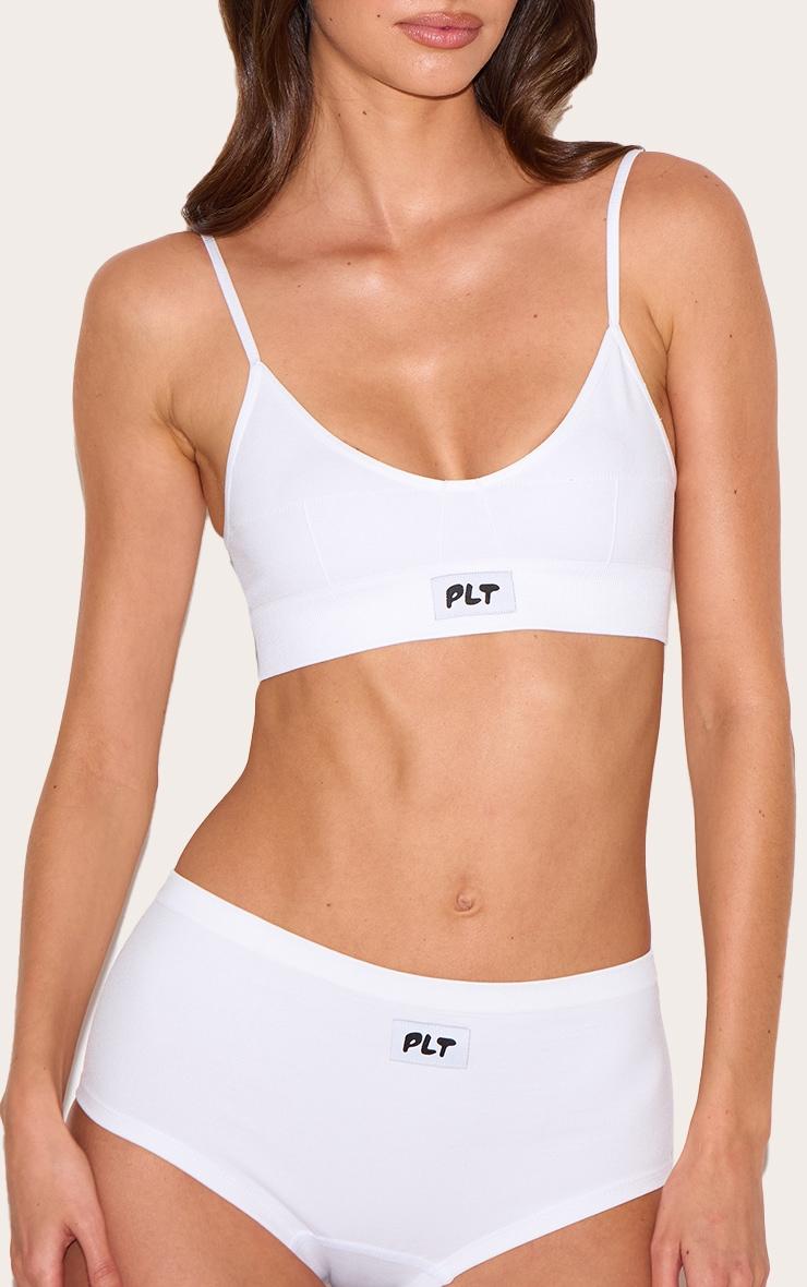 PRETTYLITTLETHING White Woven Badge Seamless Bralette Product Image