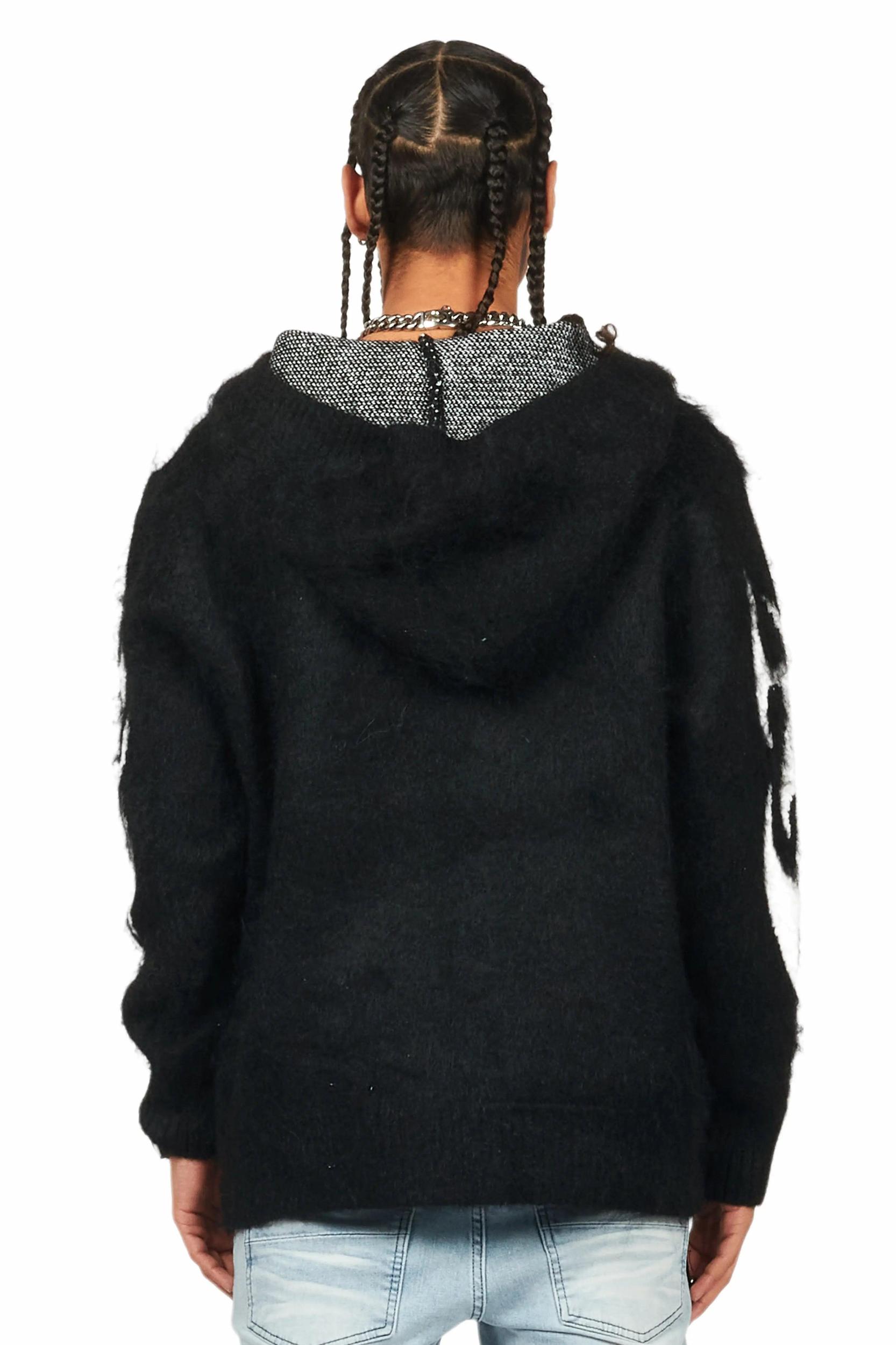 Hakon Black Graphic Knitted Mohair Hoodie Male Product Image