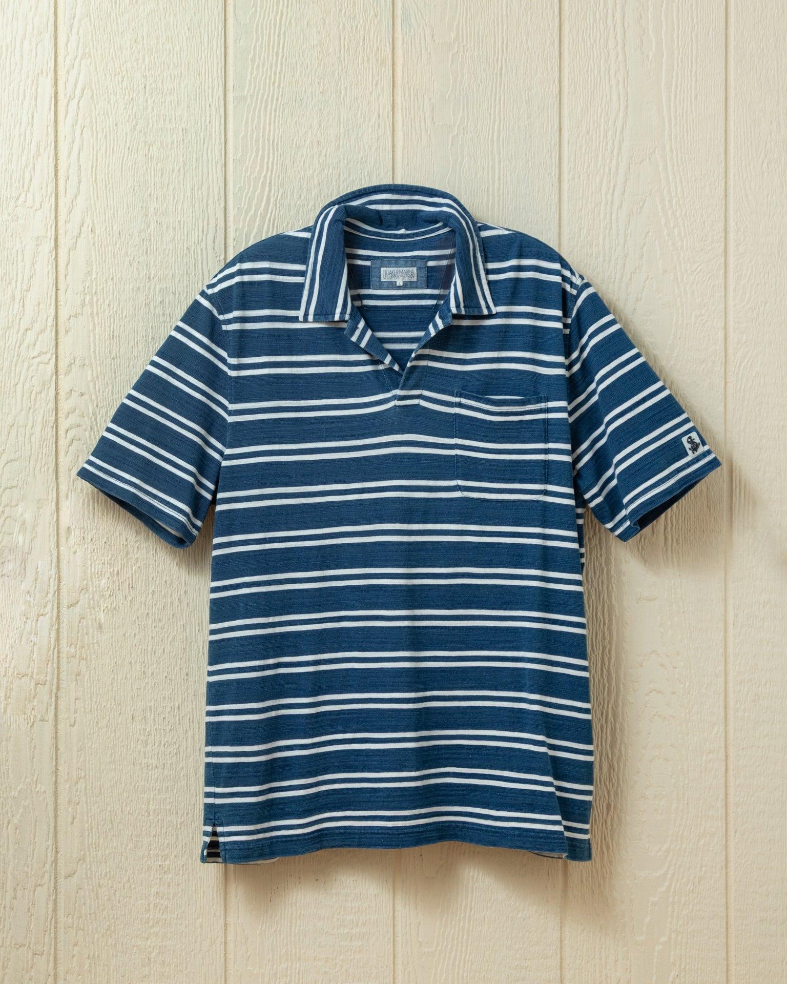 Indigo Polo in Indigo/White Double Stripe Product Image