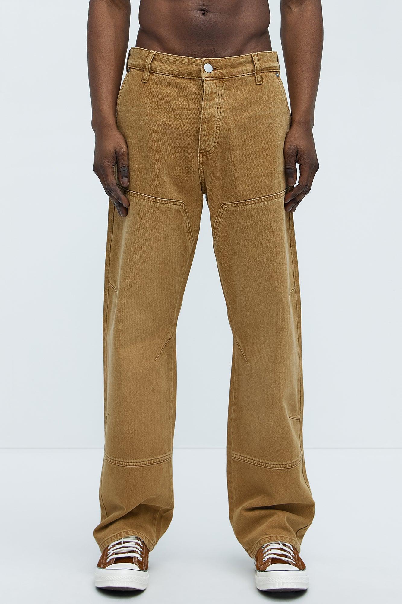 Washed Straight Leg Carpenter Jeans - Khaki Product Image