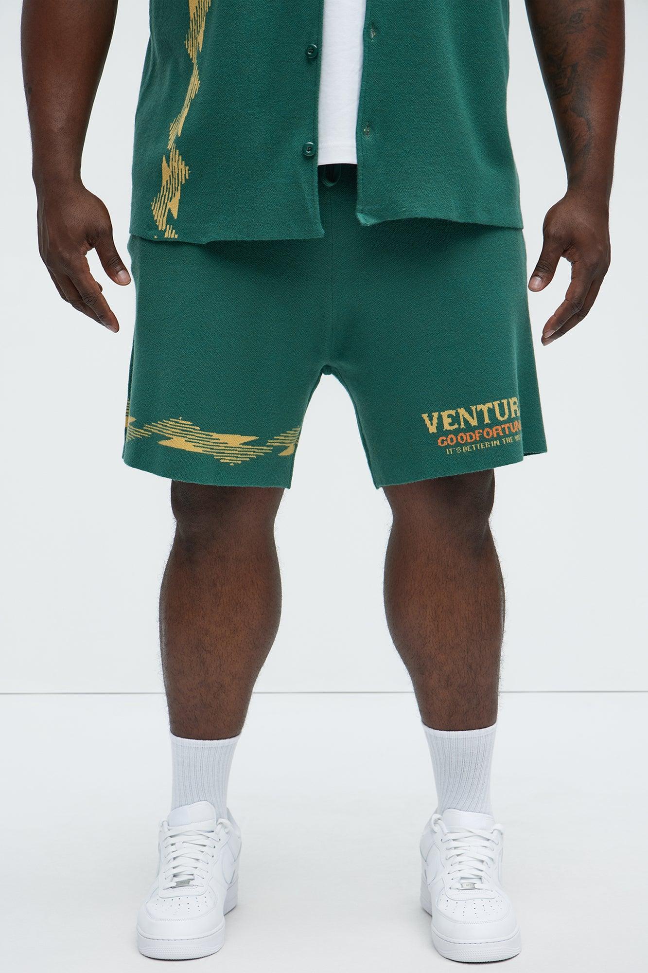 Dragon Palm Knitted Relaxed Shorts - Green/combo Product Image