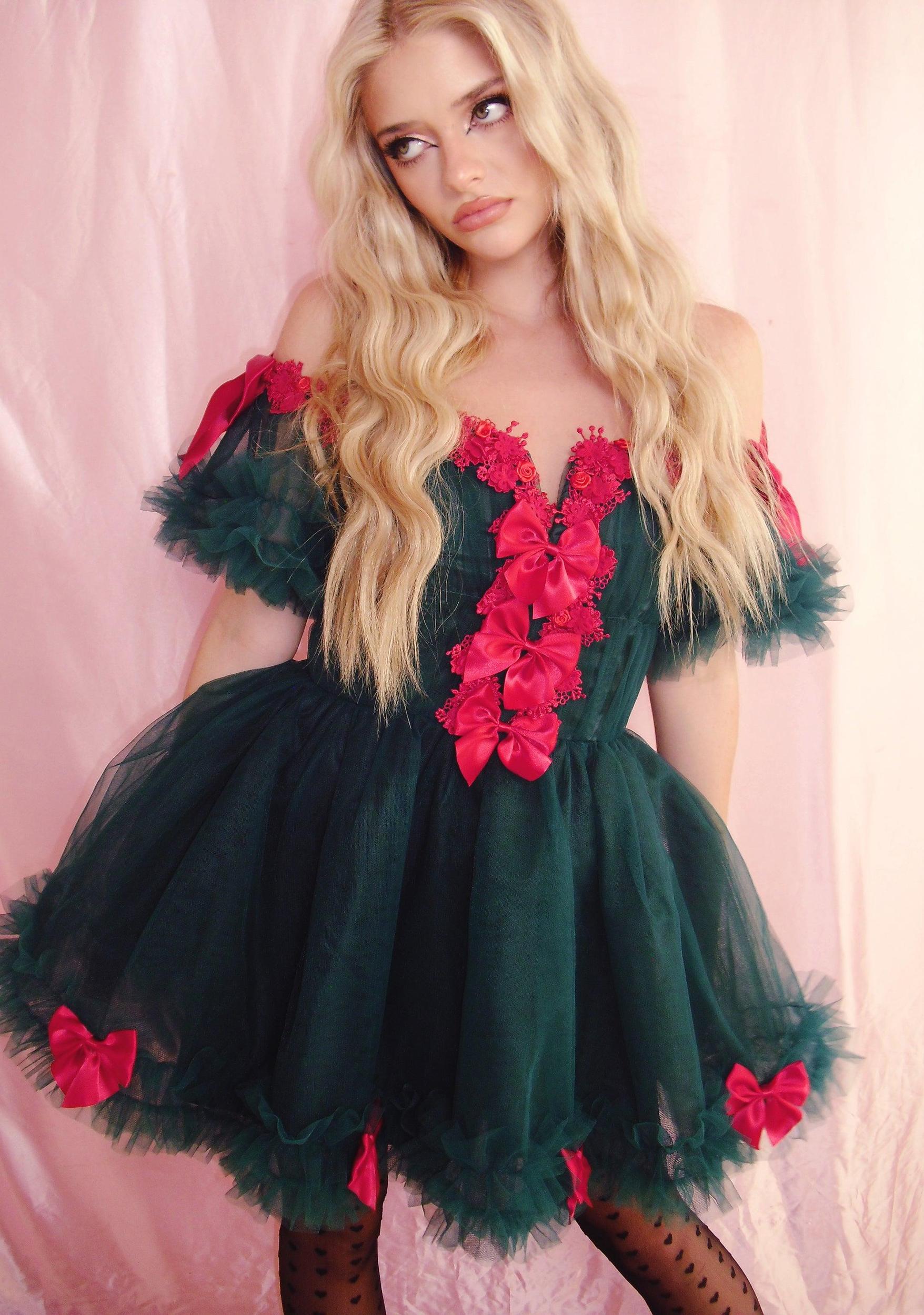 Winter Rose Mini Dress - Green Baby Product Image