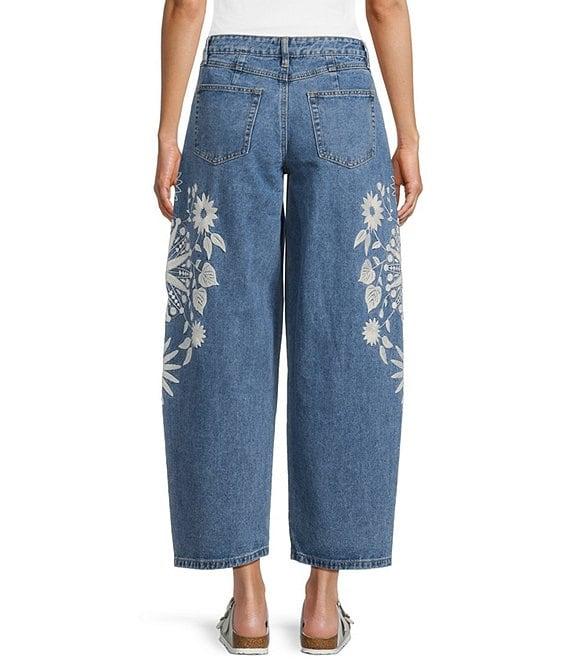 Prosperity Denim Mid Rise Embroidered Barrel Jeans Product Image
