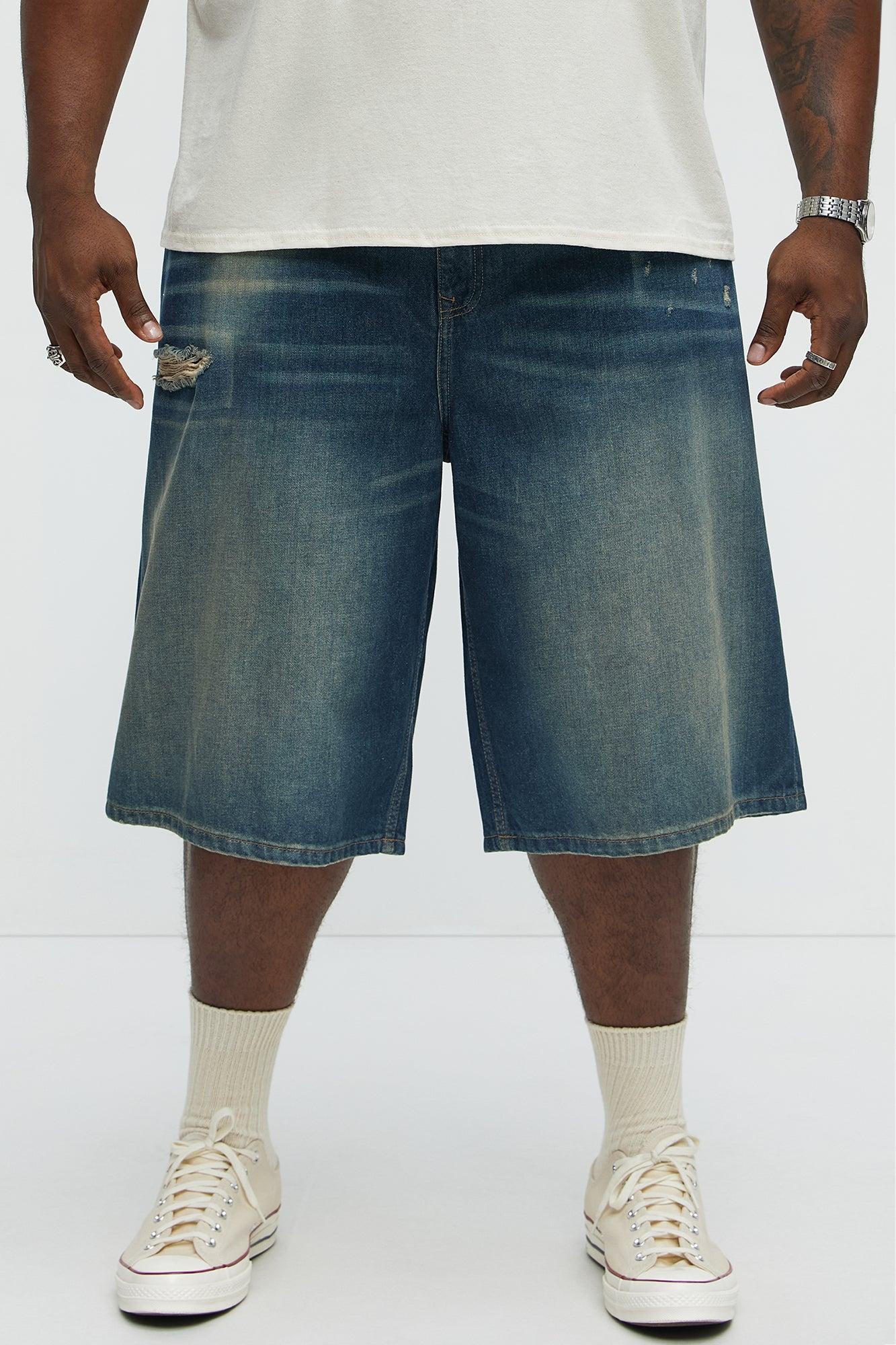 Don't Hate Baggy Relaxed Denim Shorts - Dark Wash Product Image