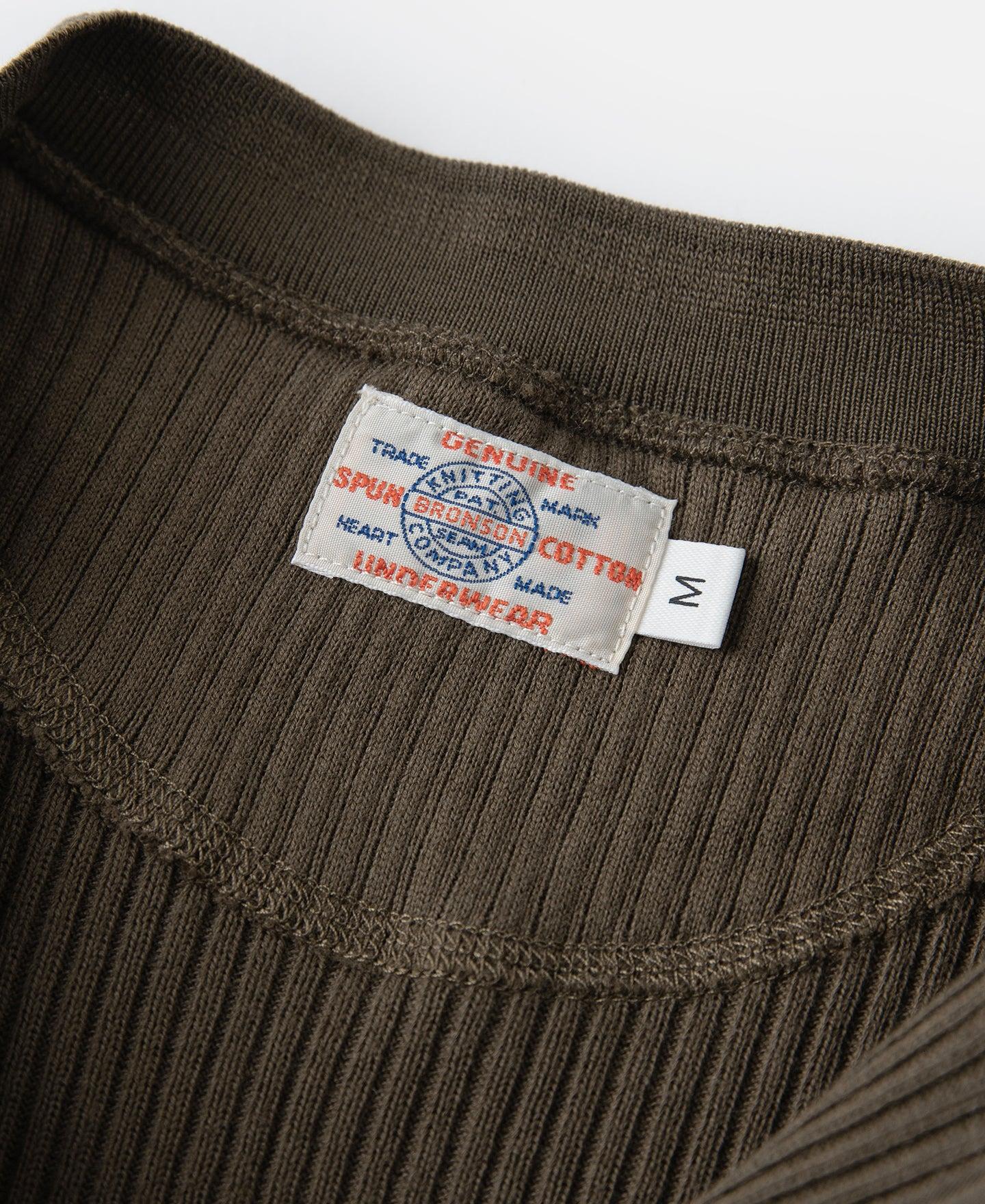Ribbed Long Sleeve Henley T-Shirt - Olive Brown Product Image