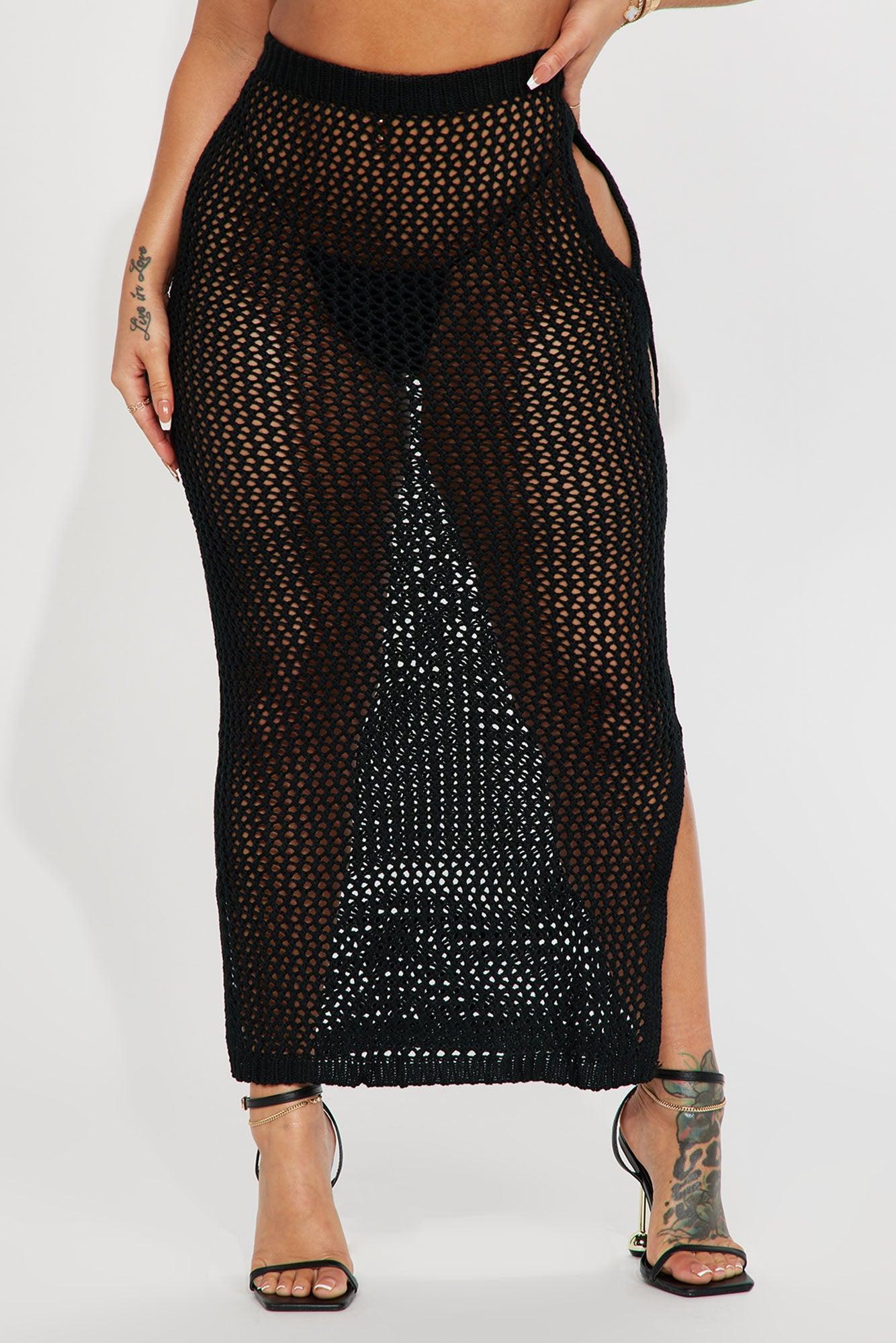 Next Stop Bahamas Crochet Cover Up Skirt - Black Product Image