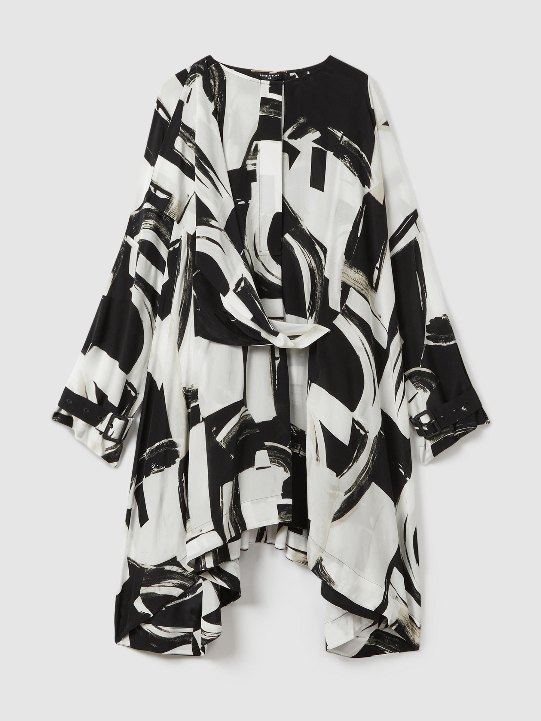 Atelier Italian Cape Sleeve Mini Dress in White/Black Product Image