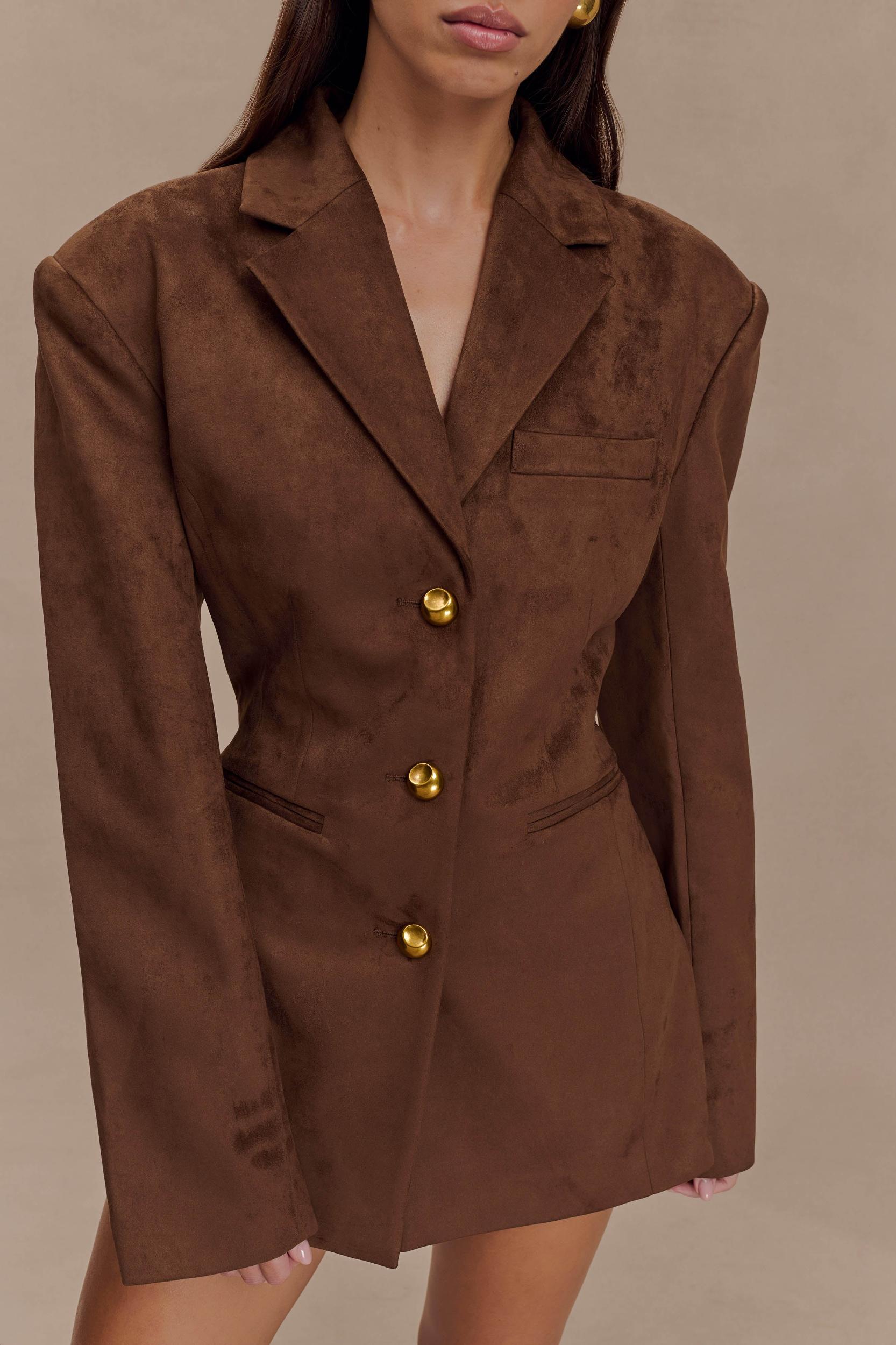 Sally Faux Suede Cinched Blazer - Milk Chocolate Product Image