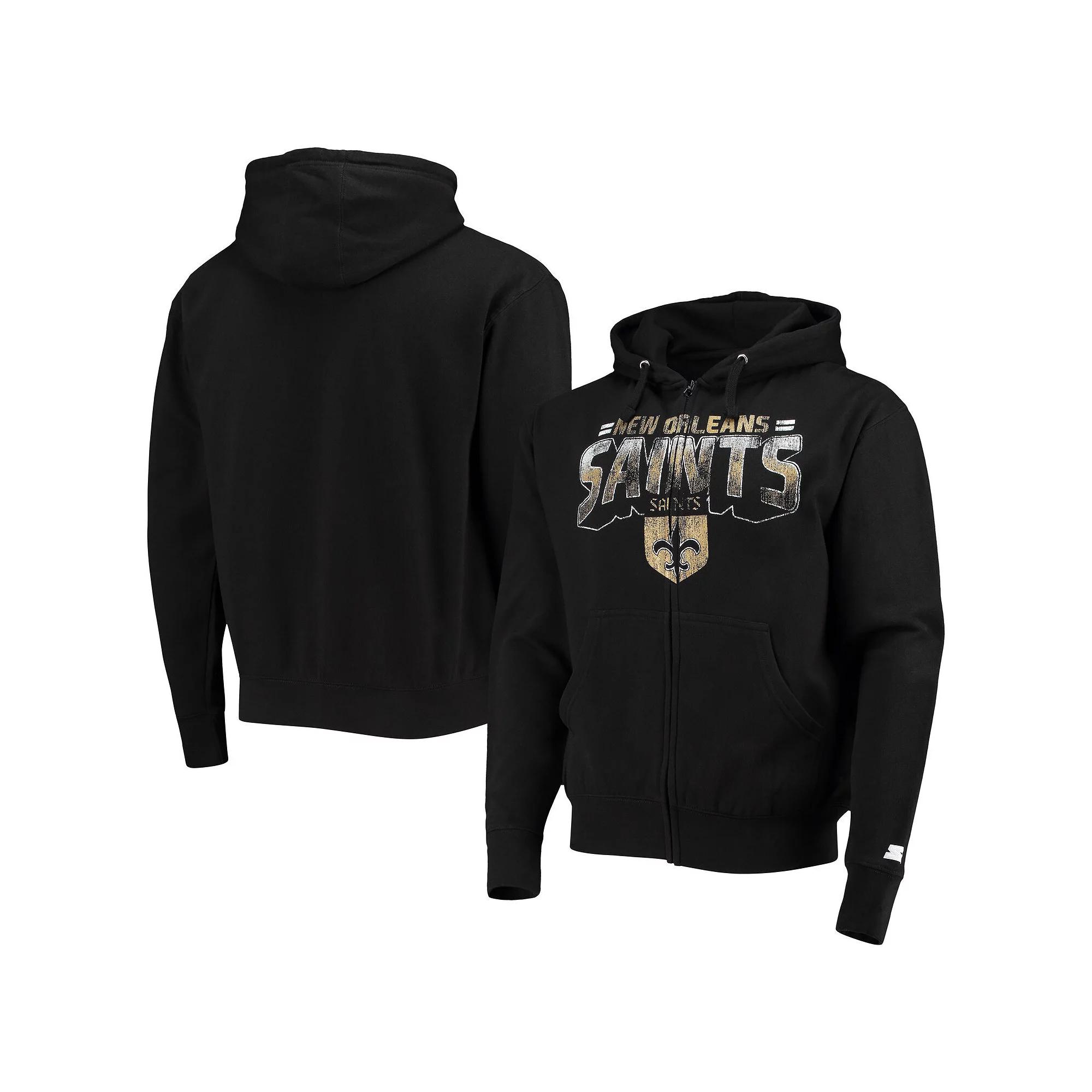 Men's Starter Black New Orleans Saints Throwback Perfect Season Full-Zip Hoodie Jacket,  Product Image