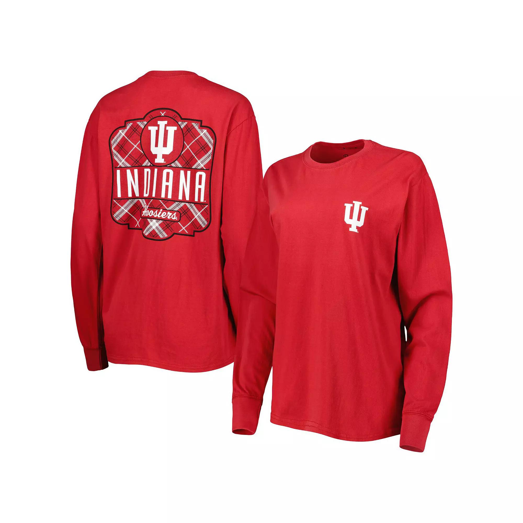 Women's Pressbox Crimson Indiana Hoosiers Valencia Plaid 2-Hit Long Sleeve T-Shirt, Size: Small, Red Product Image