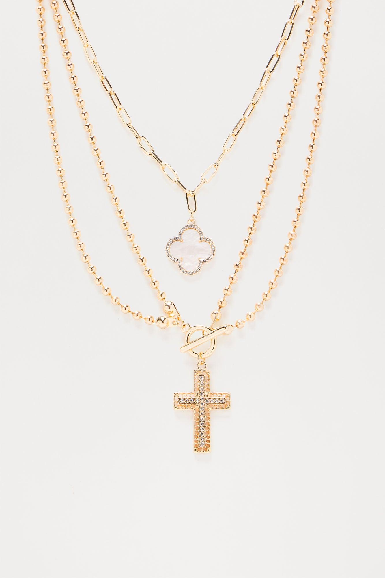 Praying For Luck Layered Necklace - White/Gold Female Product Image