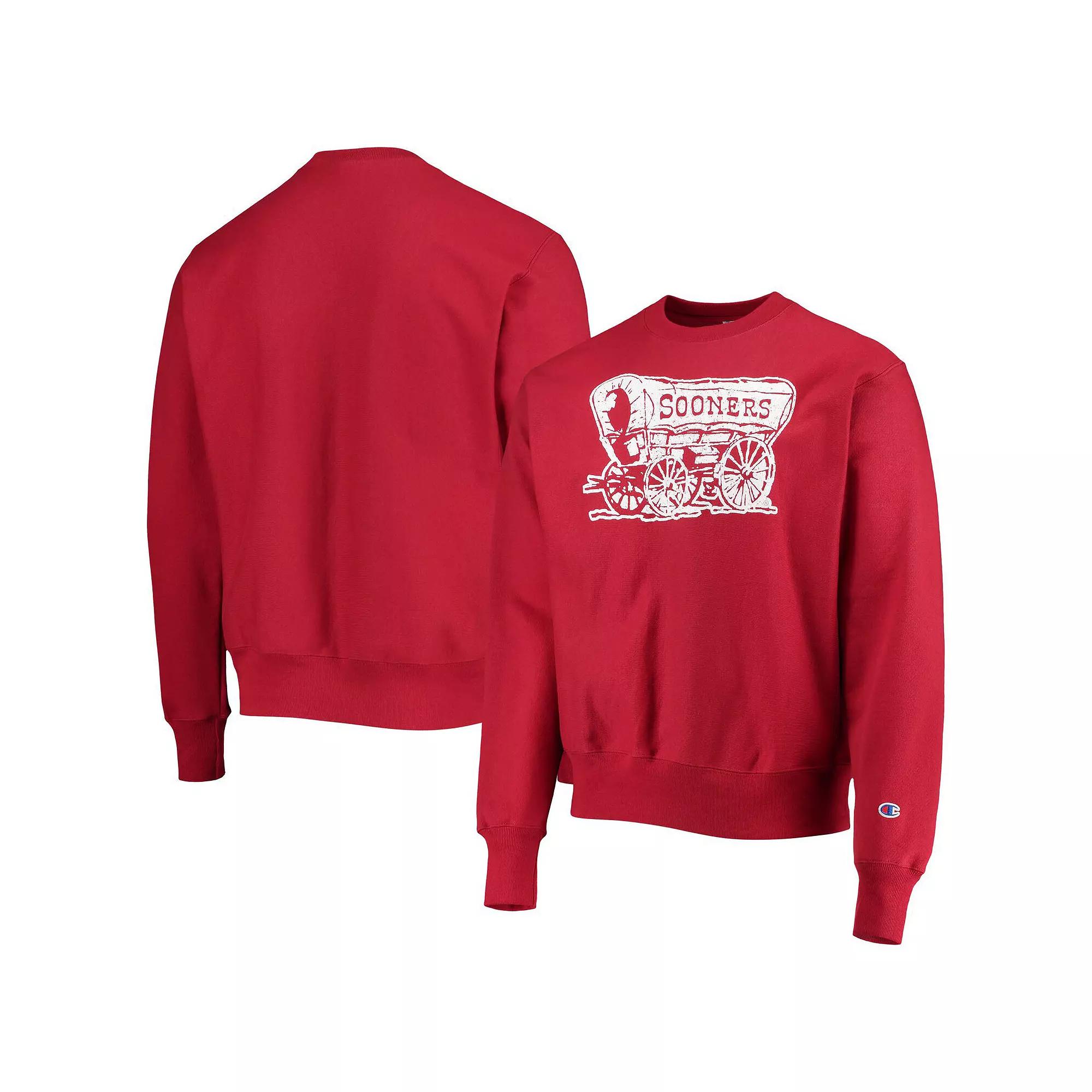 Men's Champion Crimson Oklahoma Sooners Vault Logo Reverse Weave Pullover Sweatshirt,  Product Image