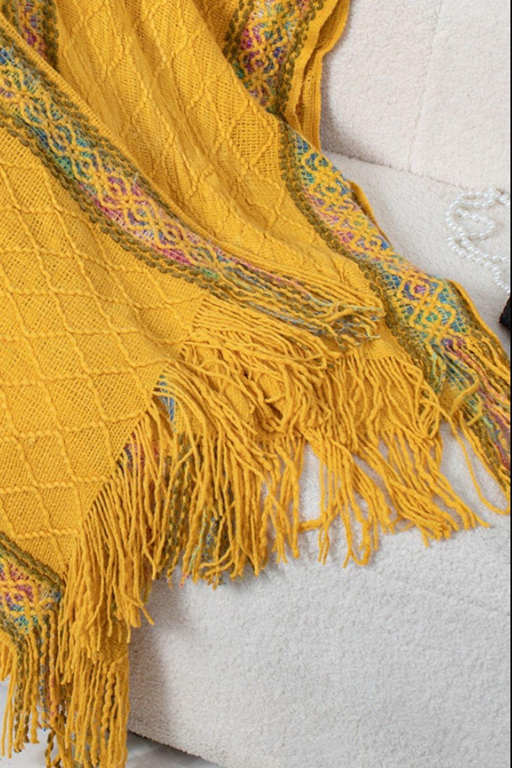 Fringe Half Sleeve Hooded Poncho Product Image