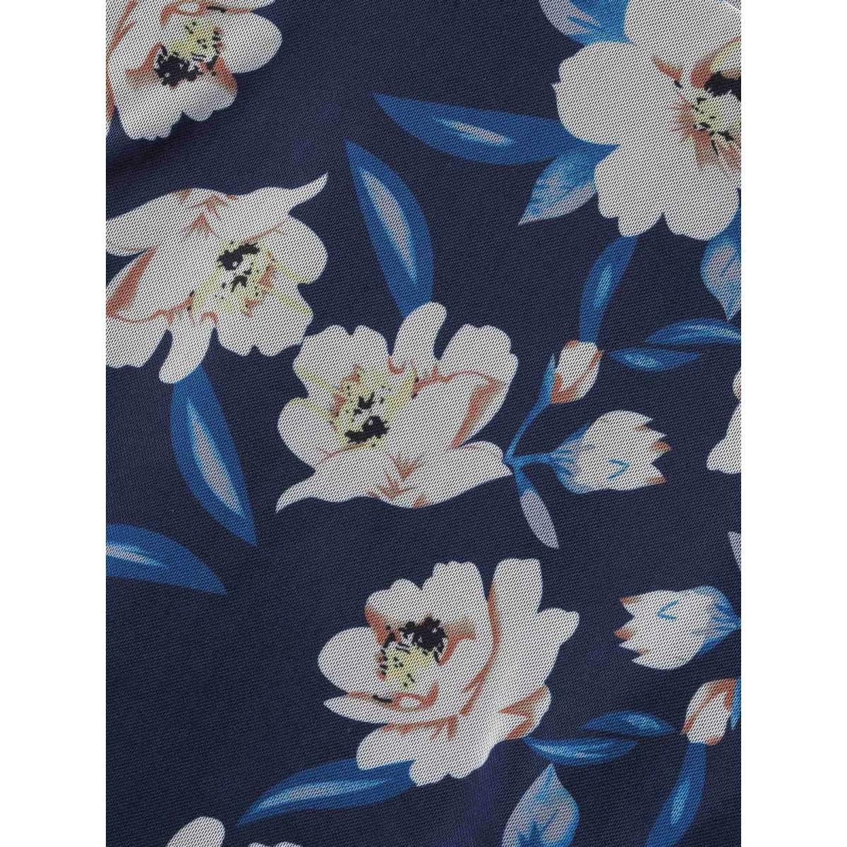 Plus Size Floral Adjustable Straps Split Hem Swim Dress Women's Swimwear Indigo Beach Bodycon U-neck High stretch Curve Swim Dresses BloomChic 22-24/3X Product Image