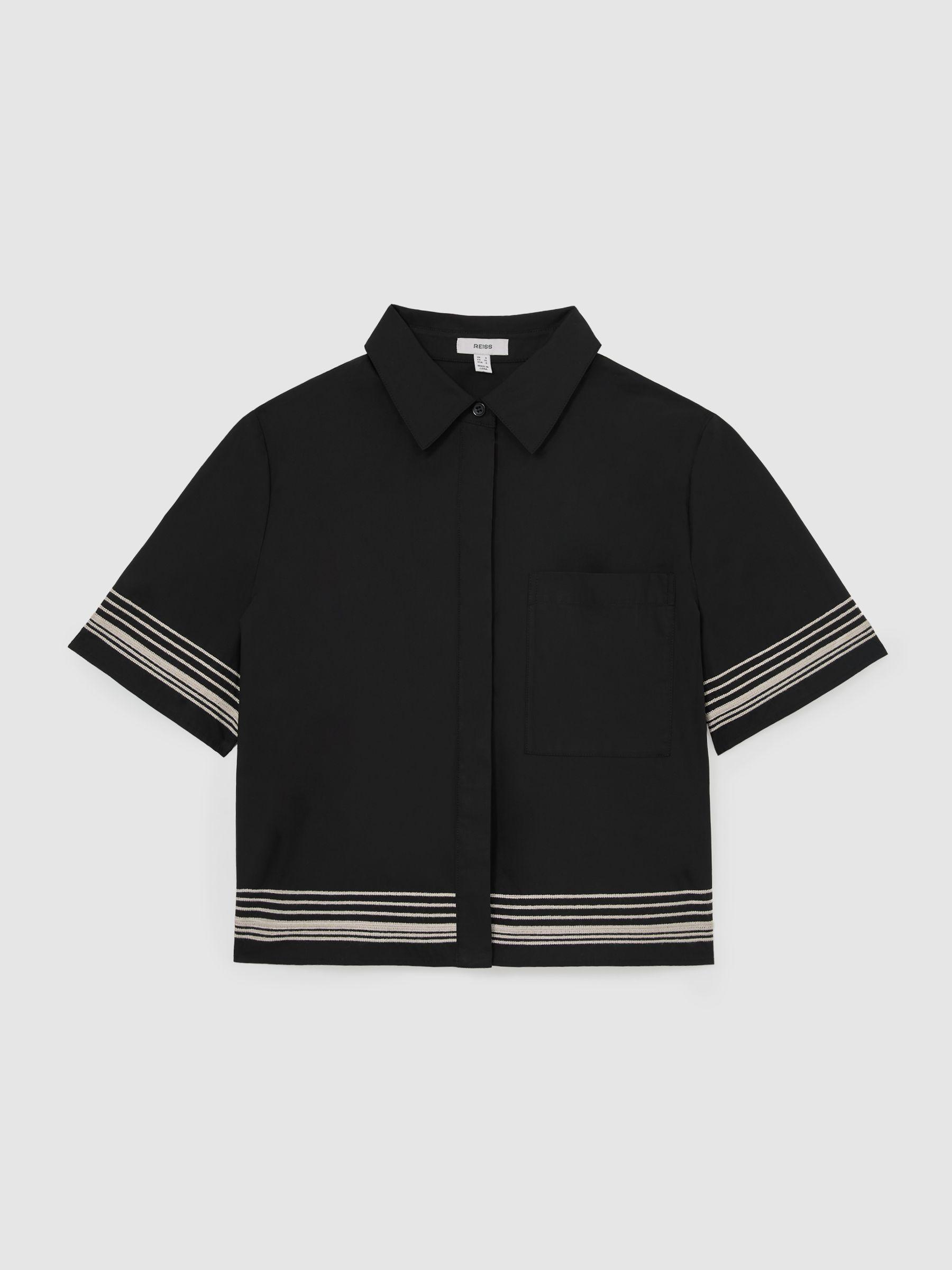 Cotton Stripe-Detail Boxy Shirt in Black/Ivory Product Image