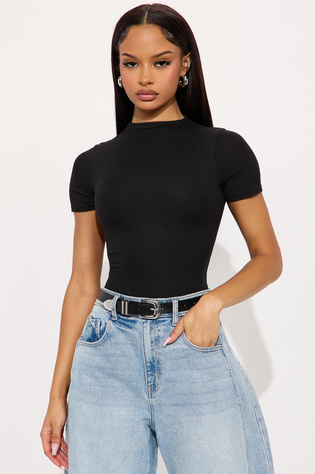 Sadie Short Sleeve Double Lined Bodysuit - Black Female Product Image