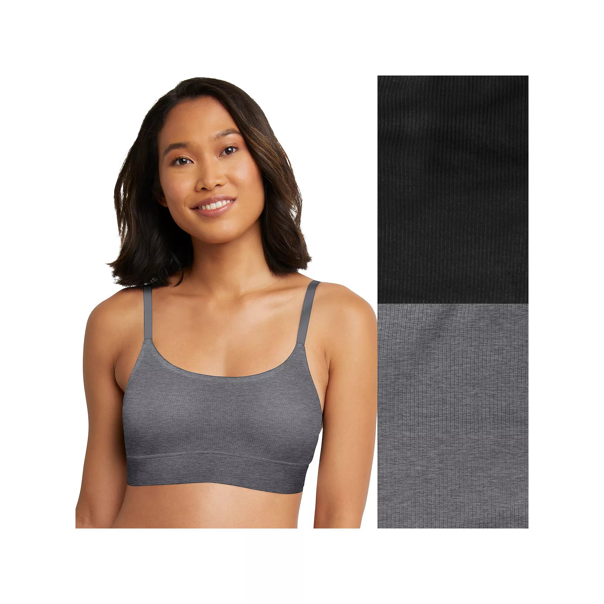 Hanes Originals Ultimate 2-Pack Stretch Cotton Longline Bralette DHO104, Women's, Size: Medium, Moonlight Gray Black Product Image