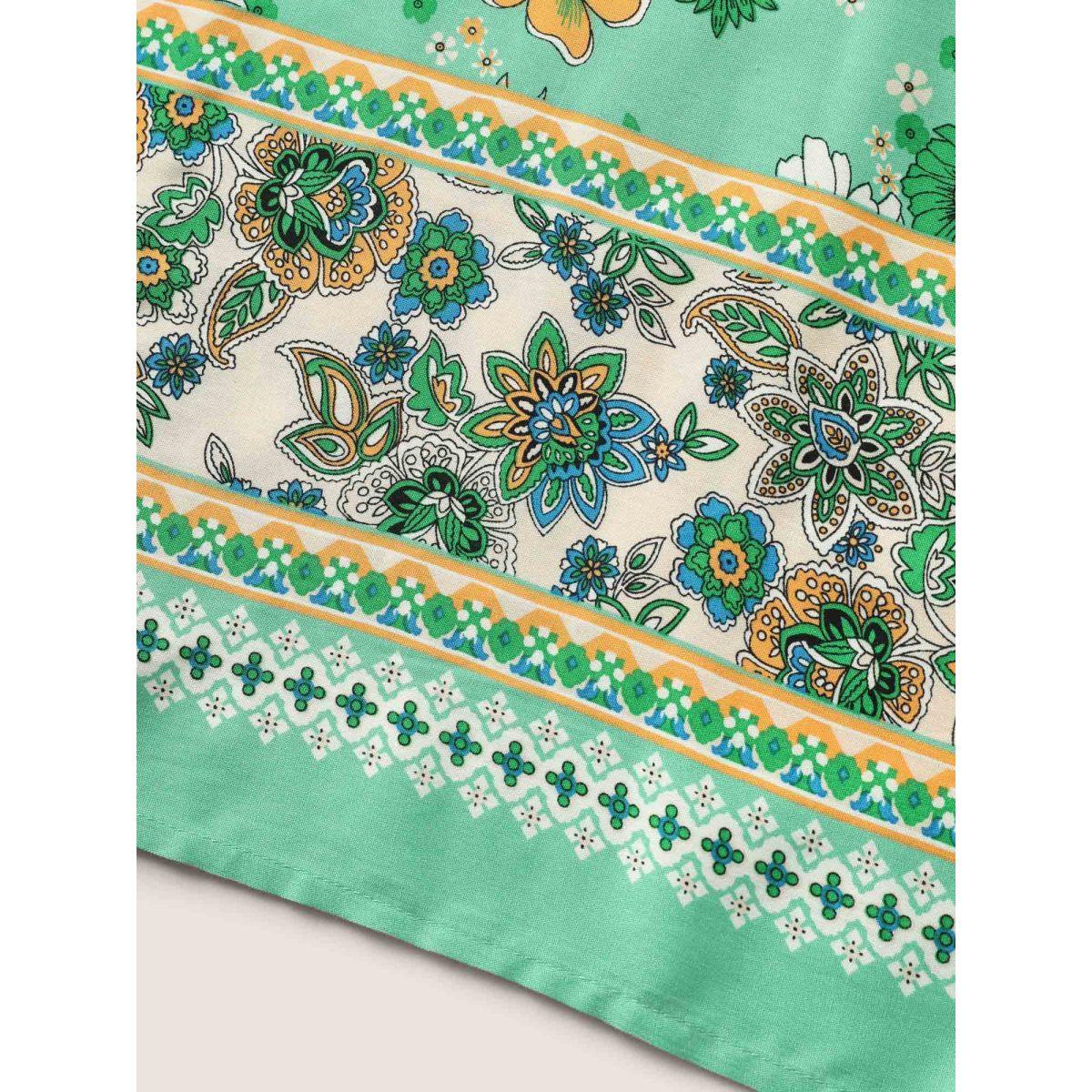 Plus Size Bandana Print Surplice Neck Lantern Sleeve Dress Emerald Women Resort Overlapping Overlap Collar Elbow-length sleeve Curvy Midi Dress BloomChic 18-20/2X Product Image