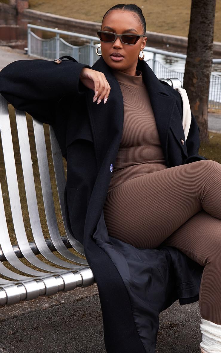 Plus Black Oversized Double Breasted Military Trim Coat Product Image