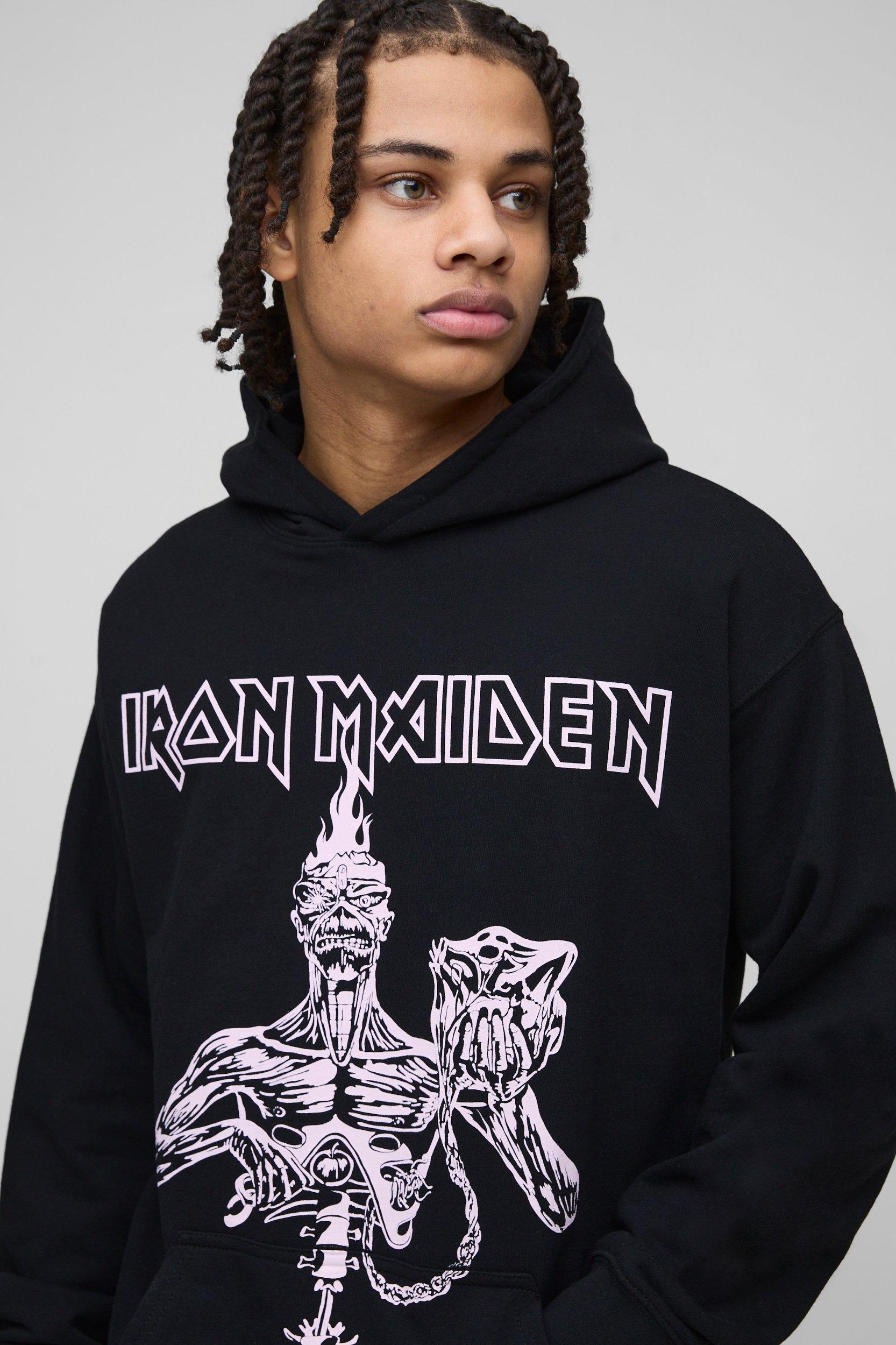 Oversized Iron Maiden License Print Hoodie | boohooMAN USA Product Image