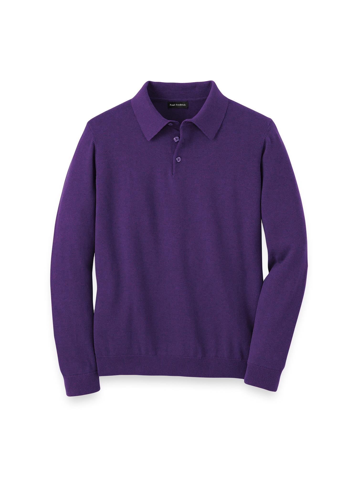 Supima Cotton Three Button Polo - Plum Product Image