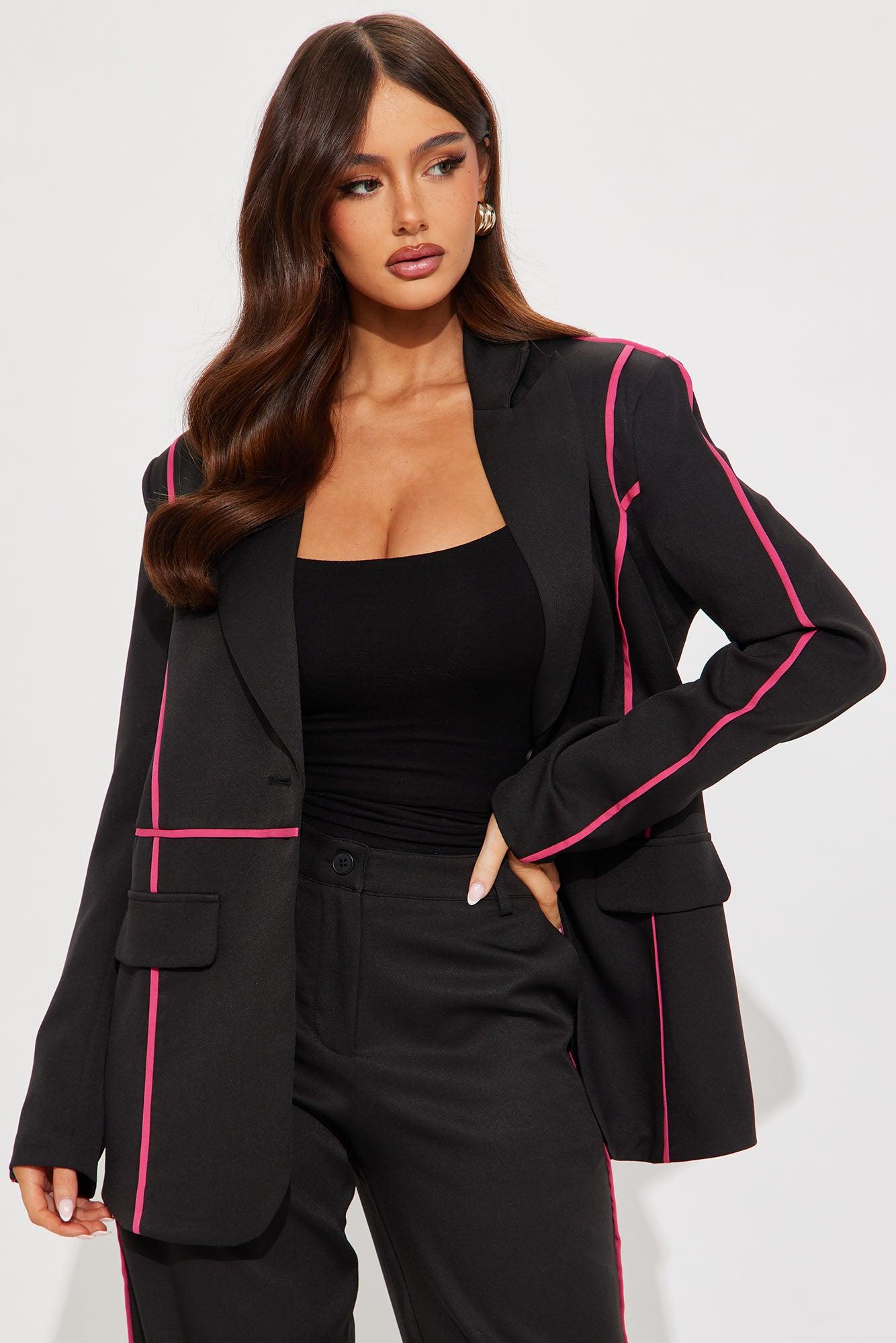 Miss Executive Blazer Pant Set - Black/Pink Female Product Image