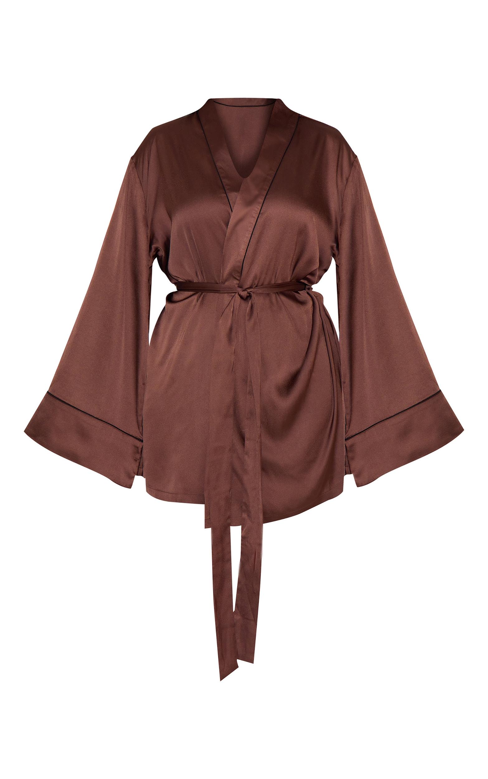 Plus Chocolate Satin Piping Robe Product Image