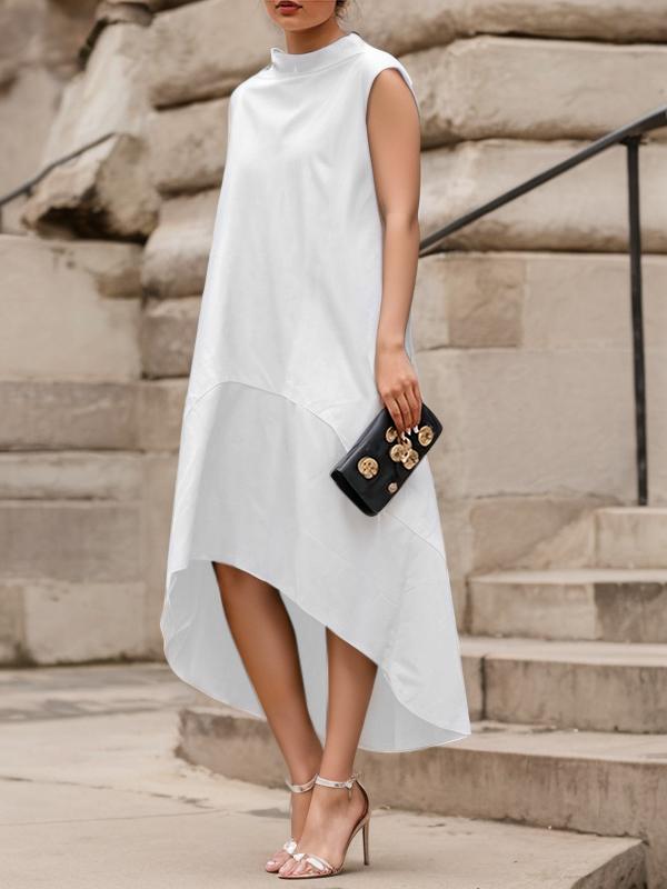 A-line High-low Solid Color Split-Joint Zipper Round-neck Maxi Dresses Product Image