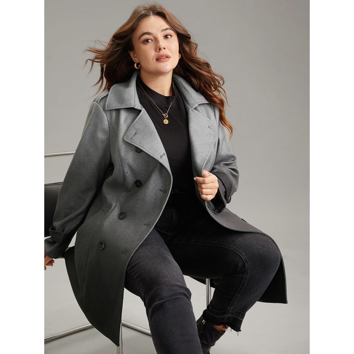 Plus Size Ombre Double Breasted Lapel Collar Coat Women Gray Casual Lined Ladies Dailywear Winter Coats BloomChic 14-16/1X Product Image
